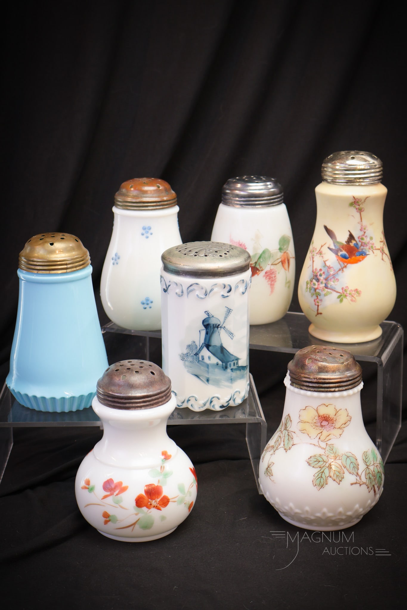 7 pc Lot Victorian Decorated Glass & Porcelain Sugar Shakers (1 of 4)