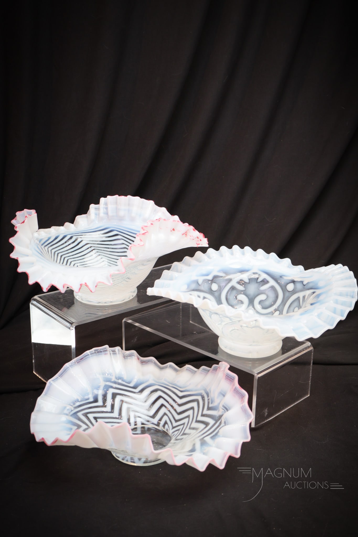 3 pc Lot Victorian Opalescent & Cranberry Glass Bowls (1 of 11)