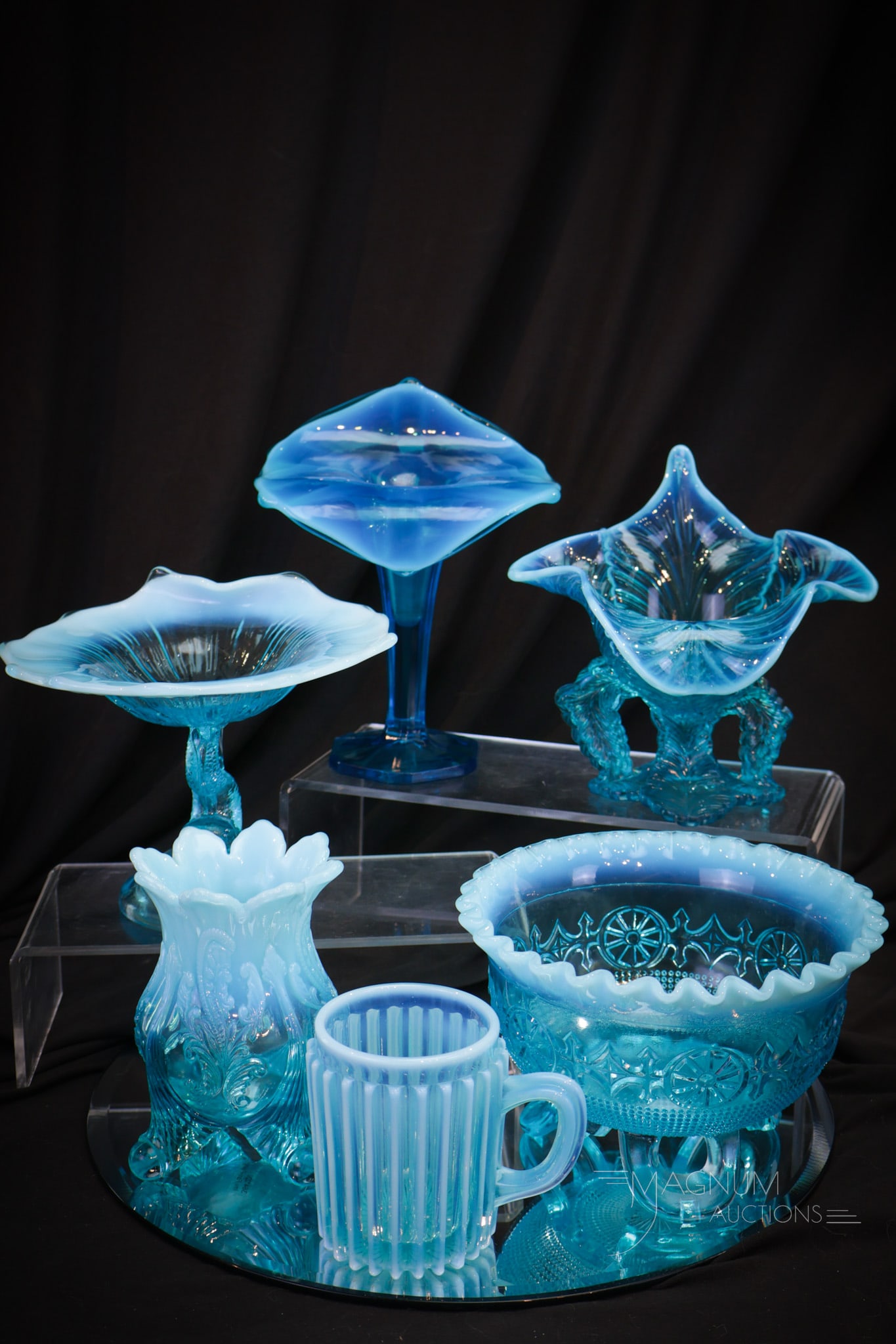 6 pc Lot Victorian Blue Opalescent Jefferson Northwood & More Glass (1 of 16)