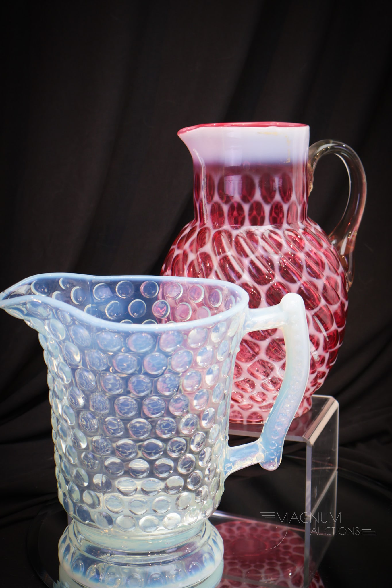 2 pc Lot Victorian Opalescent Glass Water Pitchers (1 of 14)