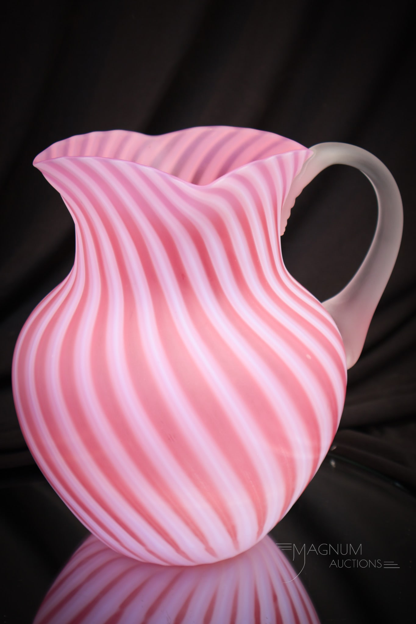 Northwood Cranberry Opalescent Satin Swirl Victorian Glass Water Pitcher (1 of 6)