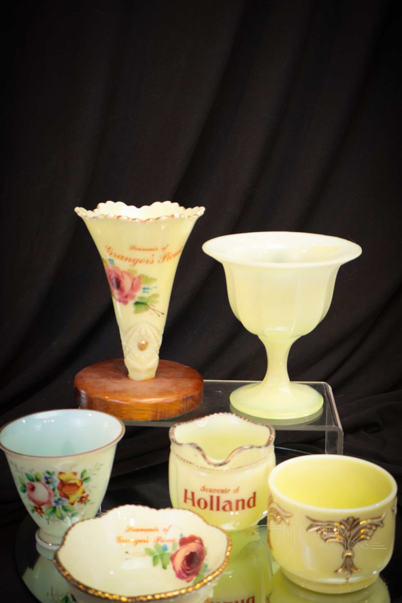 6 pc Lot Victorian Uranium Custard Pattern Glass Fenton Heisey Jefferson & More (1 of 9)