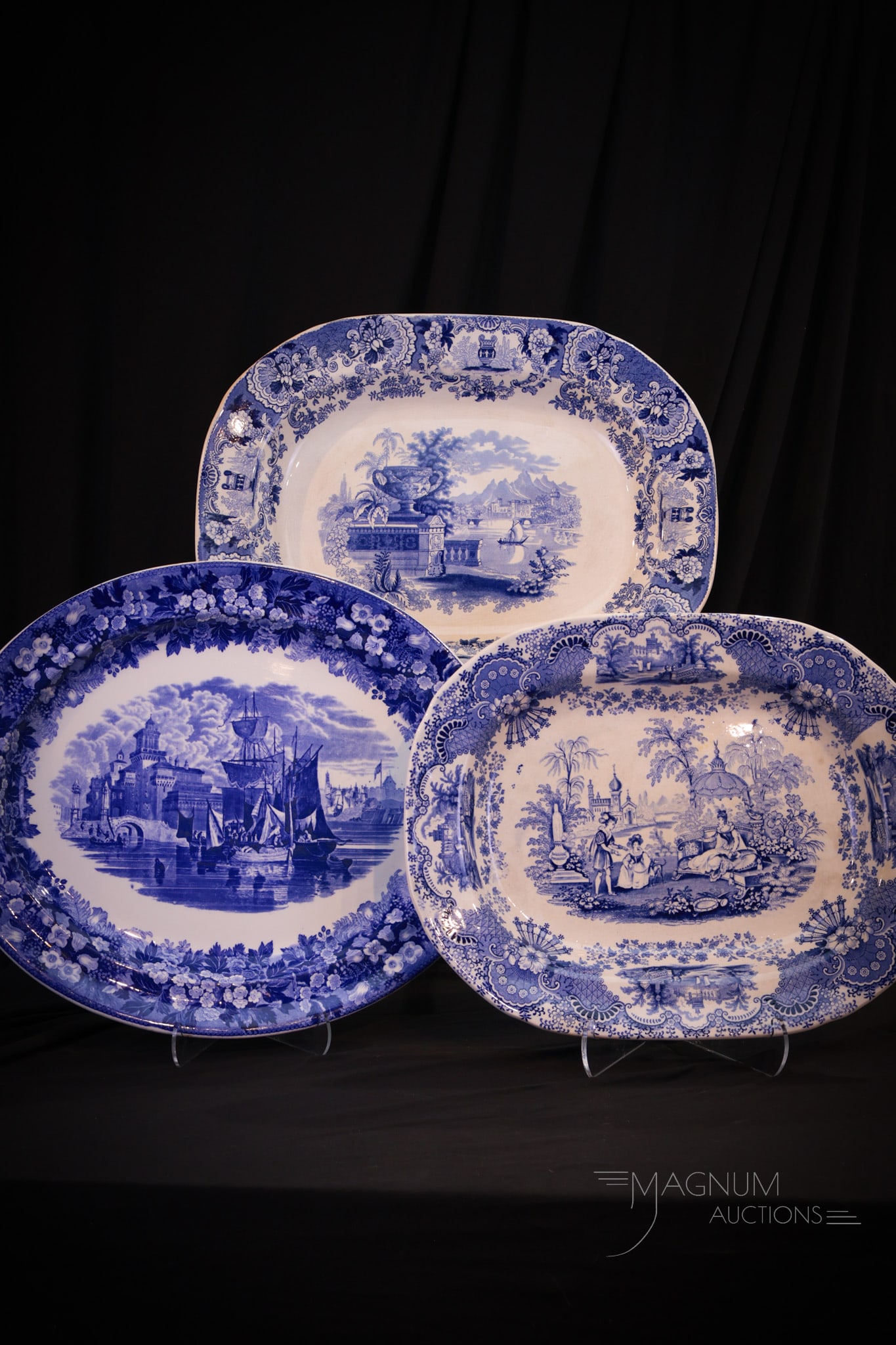 3 pc Lot Blue & White Transferware Platters Wedgwood & More (1 of 14)