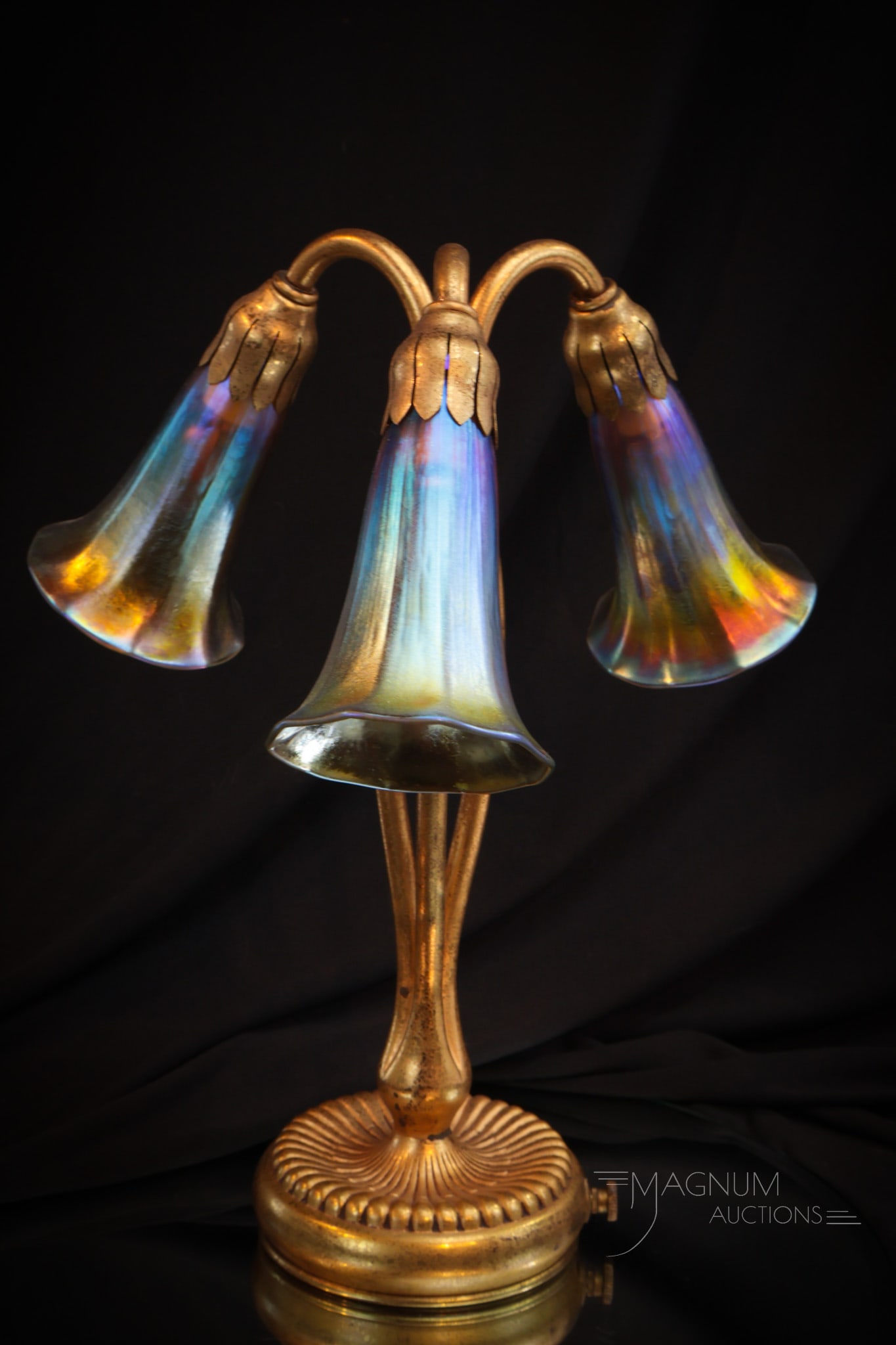 Signed Tiffany Studios Dore' Gold Favrile Glass Lily Lamp (1 of 17)