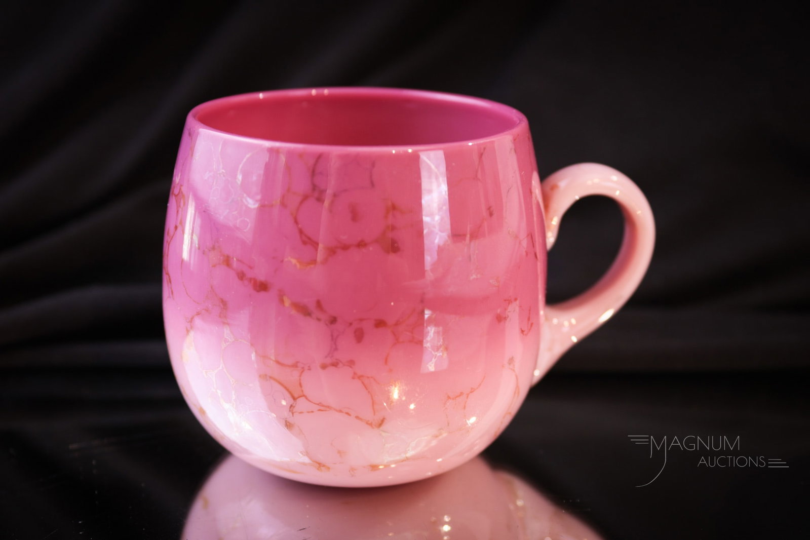 New England Peachblow Agata Victorian Glass Custard Cup: A charming little size for a piece of New England Peachblow with Agata stain. This custard cup is quite nice with perfect coloring. Cup measures 2 1/2" tall.