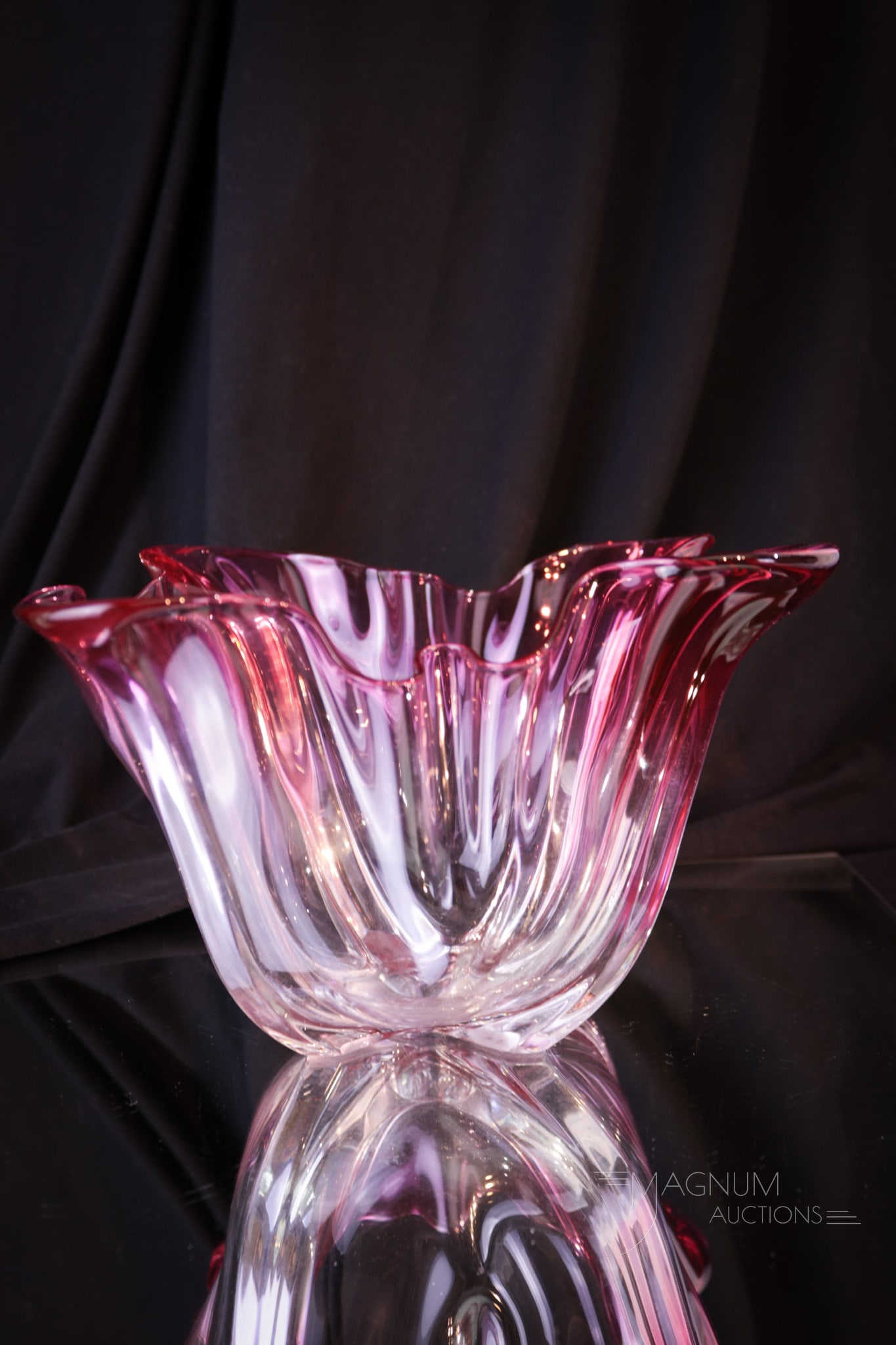 Steuben Ruby Clear Art Glass Grotesque 7" Bowl: Gorgeous piece of Steuben art glass Grotesque in ruby and clear. This select piece measures 4 1/2" tall, 7 1/4" wide.