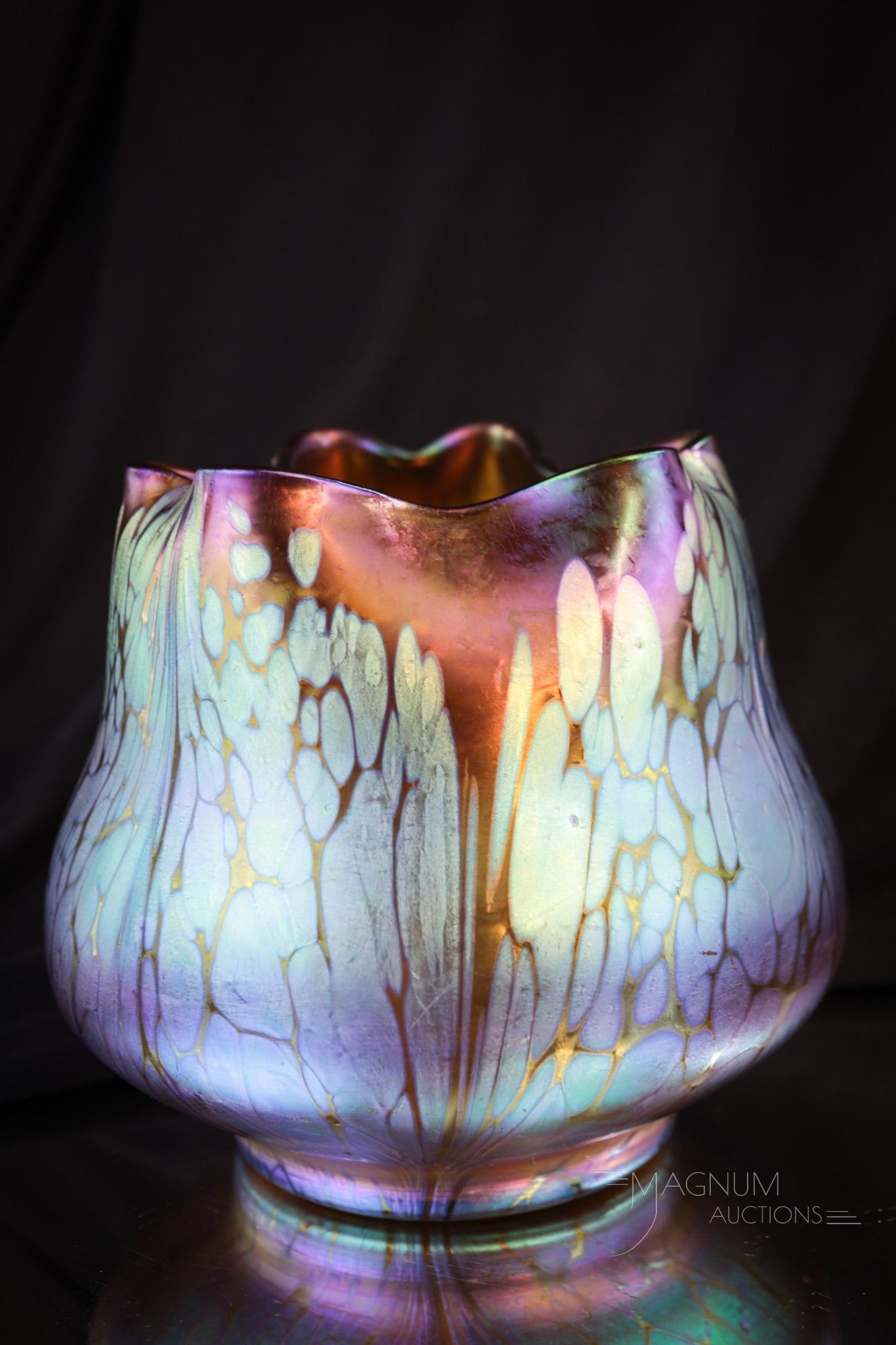 Loetz Medici ca. 1902 Art Glass Vase: Another fine example of Loetz Medici, circa 1902. This vase measures 5" tall. With super color and iridescence. Will you be adding it to your collection?