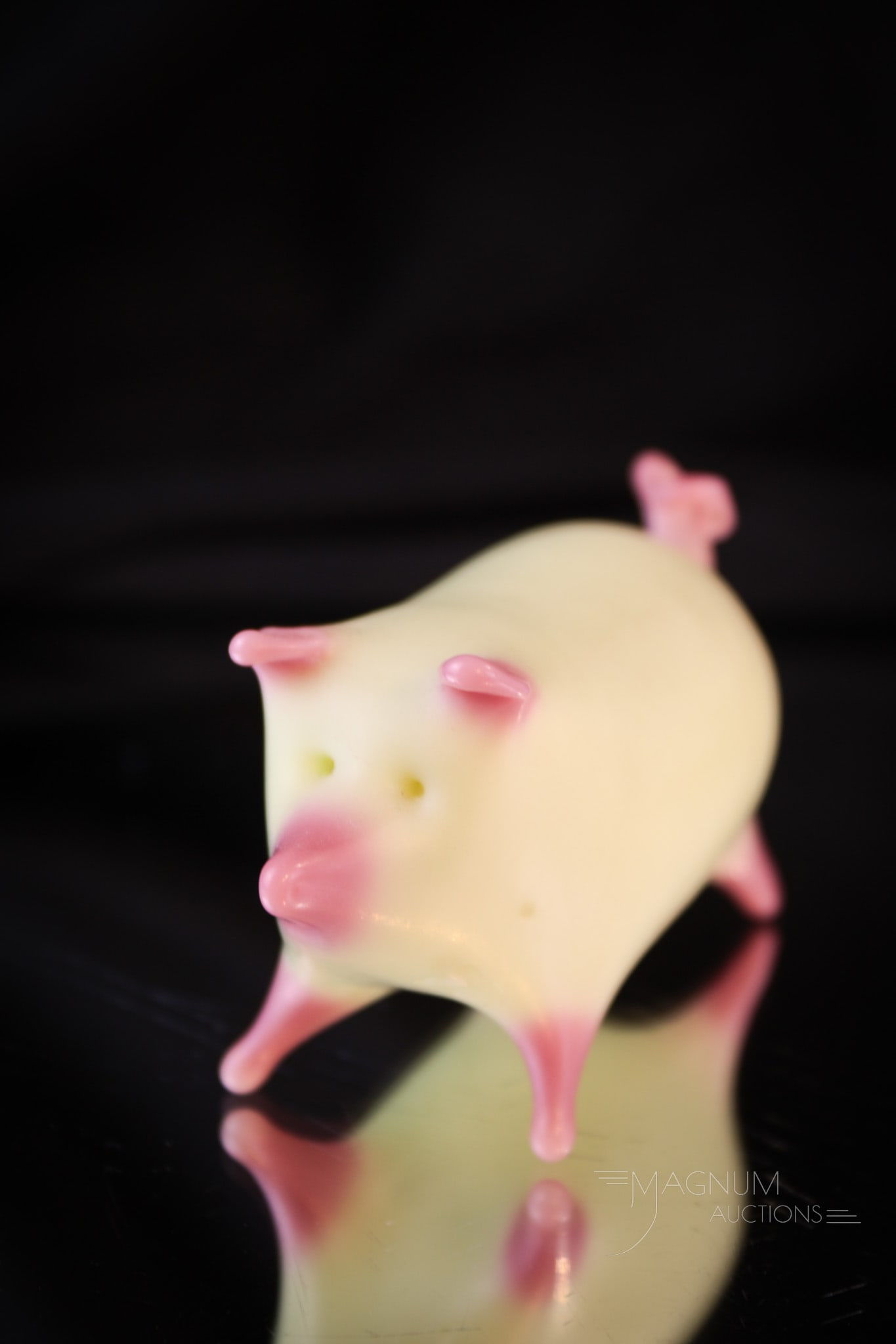 Mt. Washington Webb Burmese Glass Piggy: This is a fine piece of Victorian whimsy glass at it's best. This little piggy has come to market and can be yours if you bid high enough! Attributed to Mt. Washington or even Webb, this burmese glass