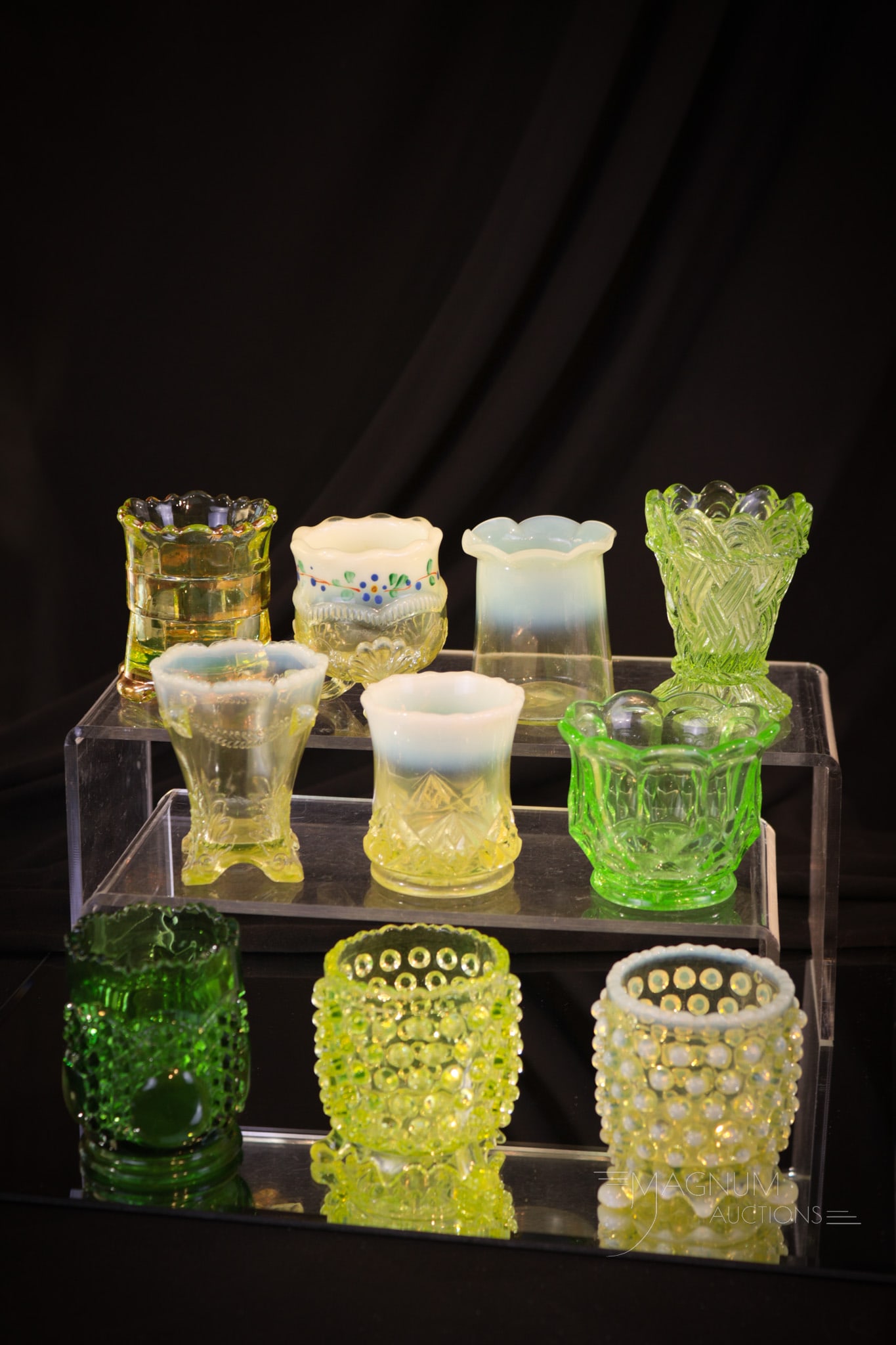 10 pc Lot Victorian Vaseline Green Opalescent & More Glass Toothpick Holders (1 of 5)