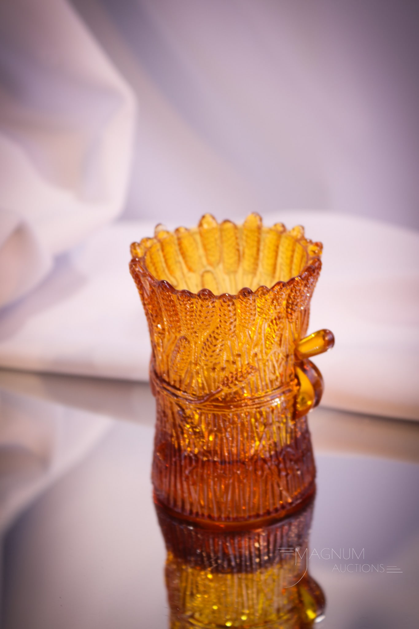Greentown Amber Sheaf of Wheat Victorian Glass Toothpick Holder (1 of 7)