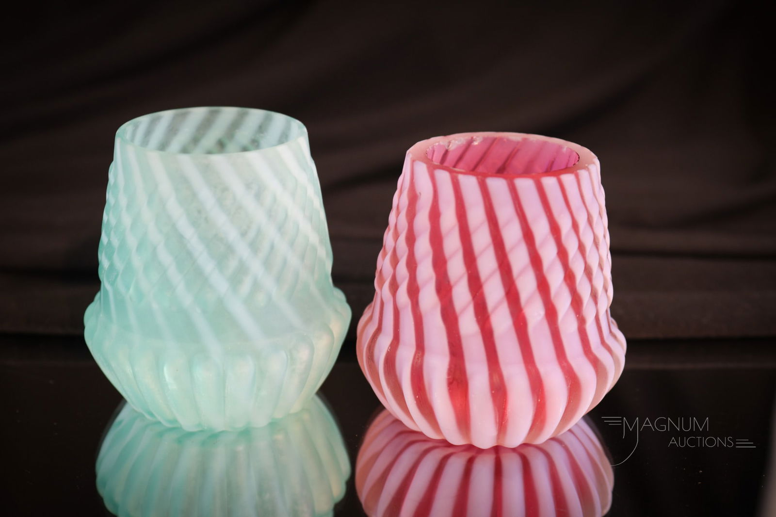2 pc Lot Northwood Satin Chrysanthemum Base Swirl Opalescent Toothpick Holders (1 of 8)