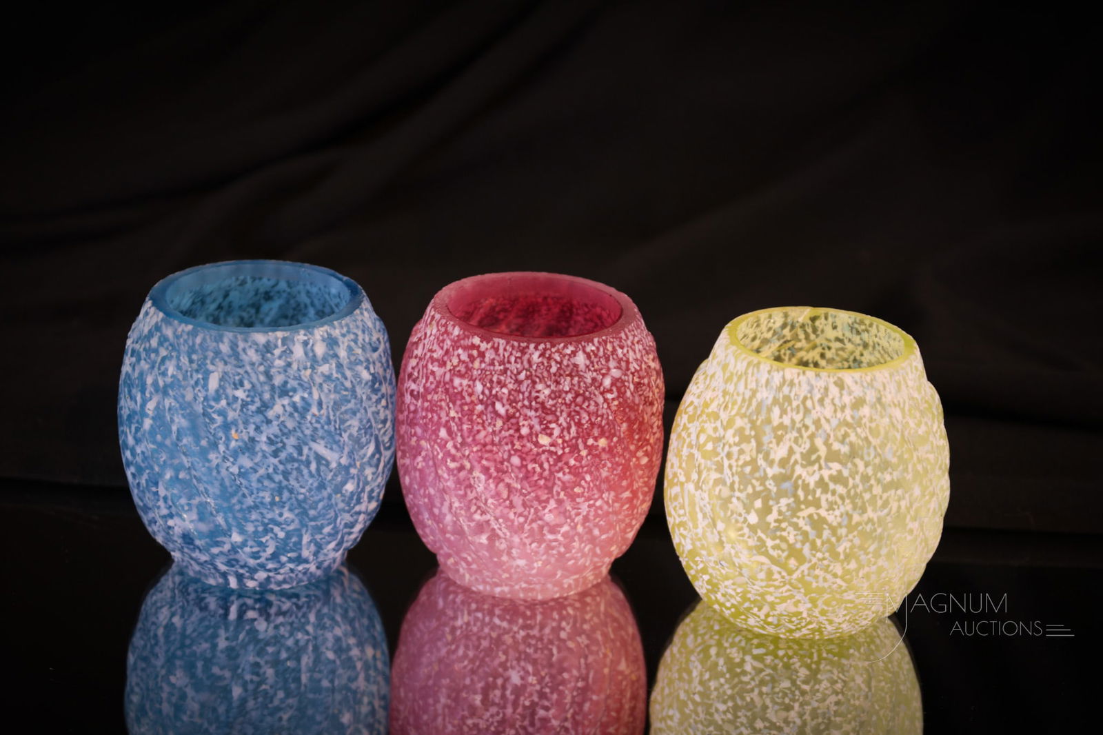 3 pc Lot Reverse Swirl Frit Victorian Glass Toothpick Holders (1 of 8)