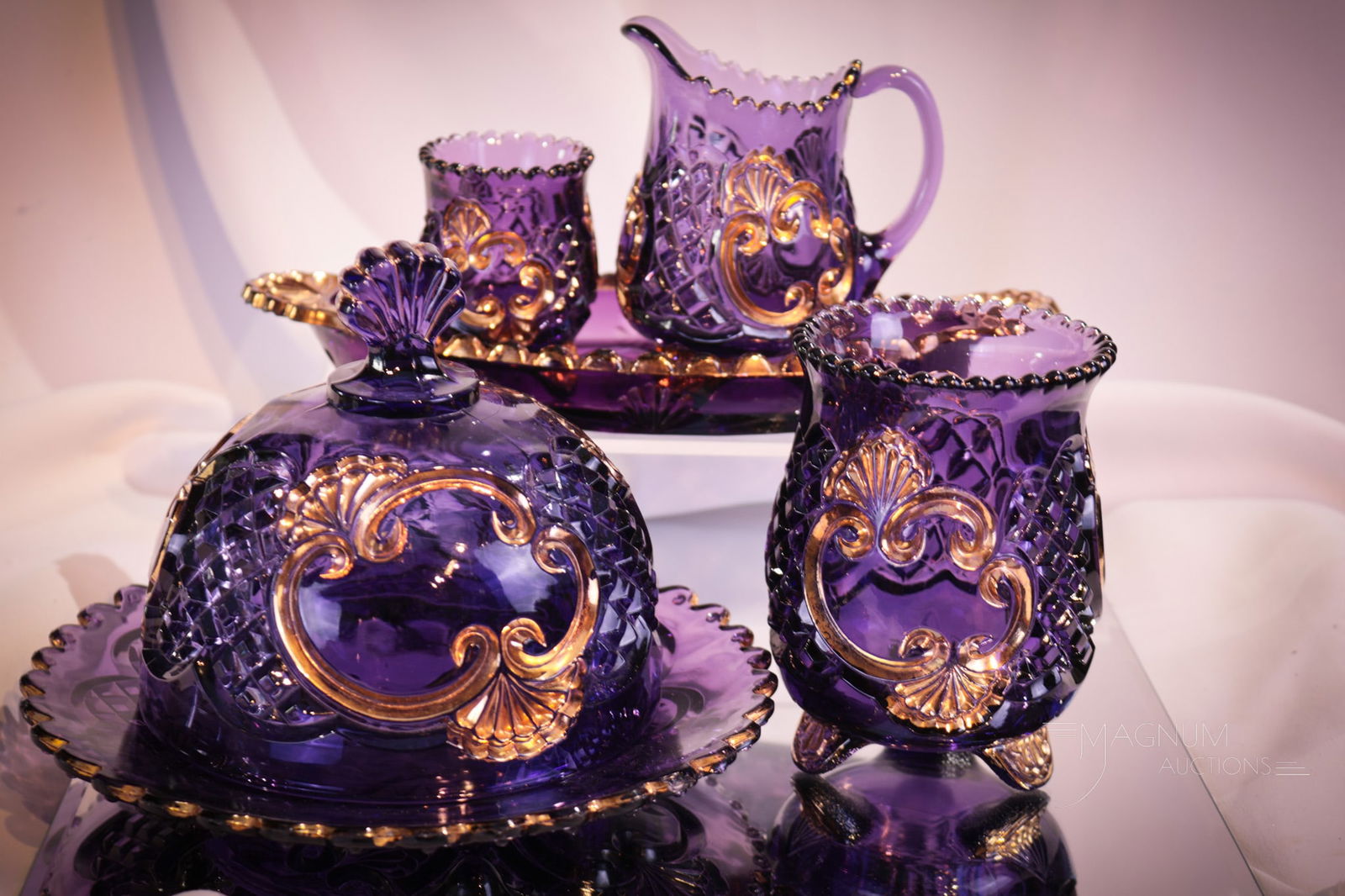 5 pc Lot Victorian Riverside Amethyst Croesus Glass (1 of 11)