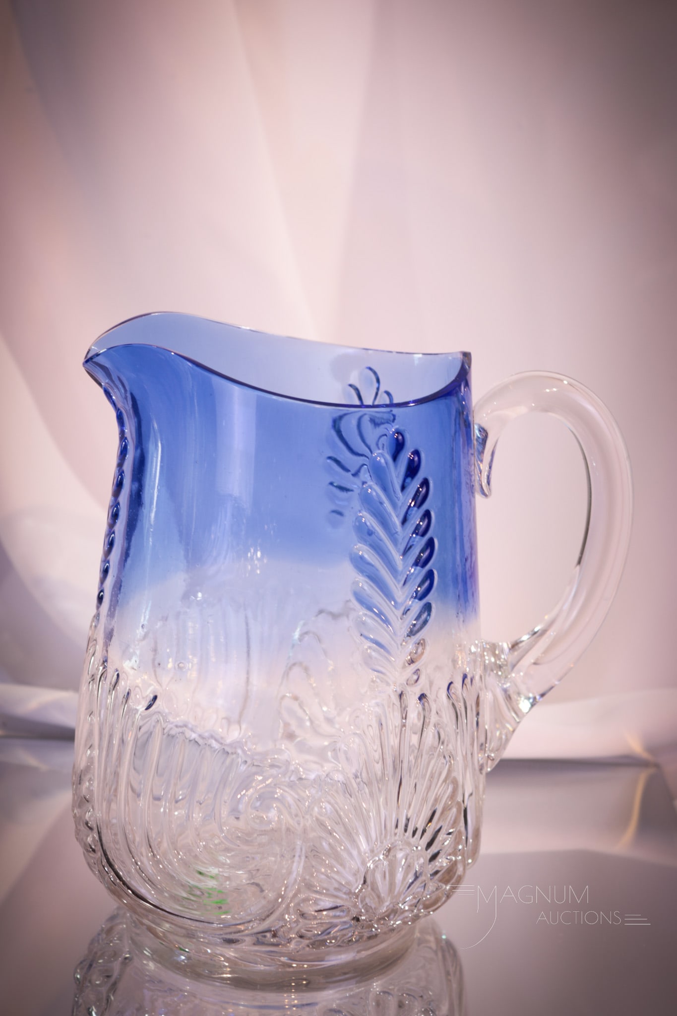 Rare West Virginia Glass Medallion Sprig Blueina Victorian Water Pitcher (1 of 6)