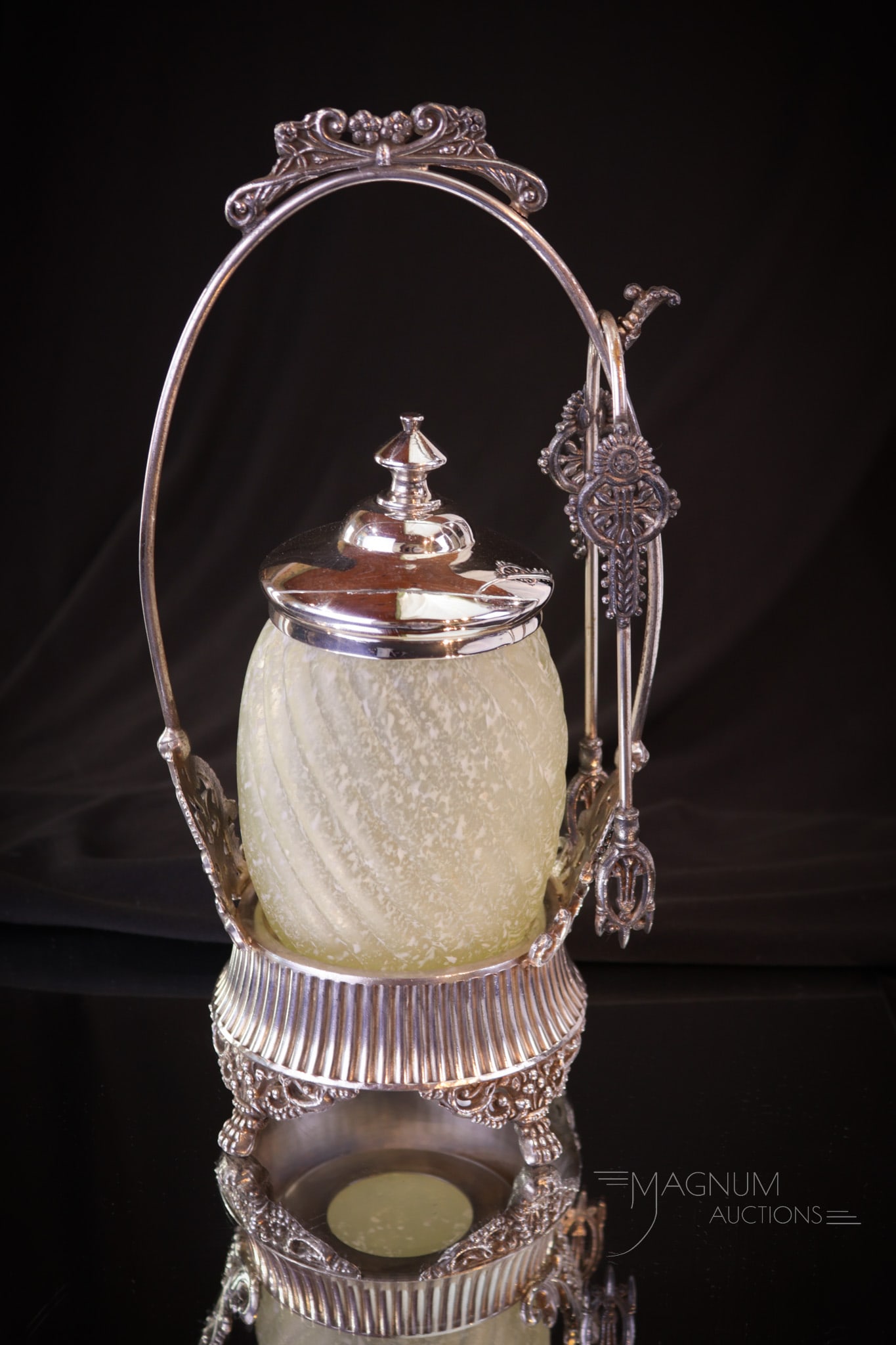 Victorian Silverplate Vaseline Frit Glass Pickle Castor (1 of 8)