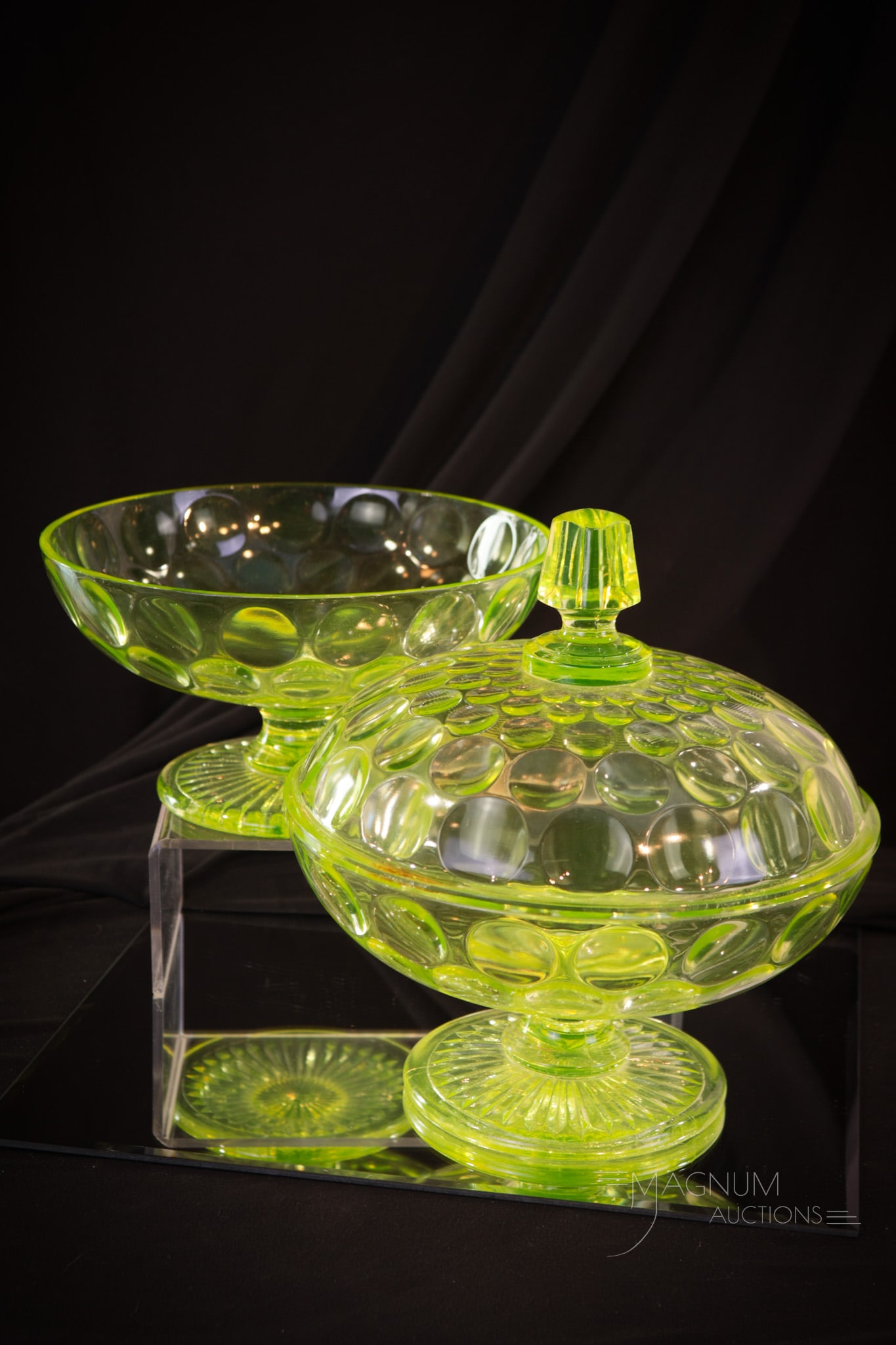 2 pc Lot Bryce Bros. Victorian Vaseline Glass Compotes (1 of 9)