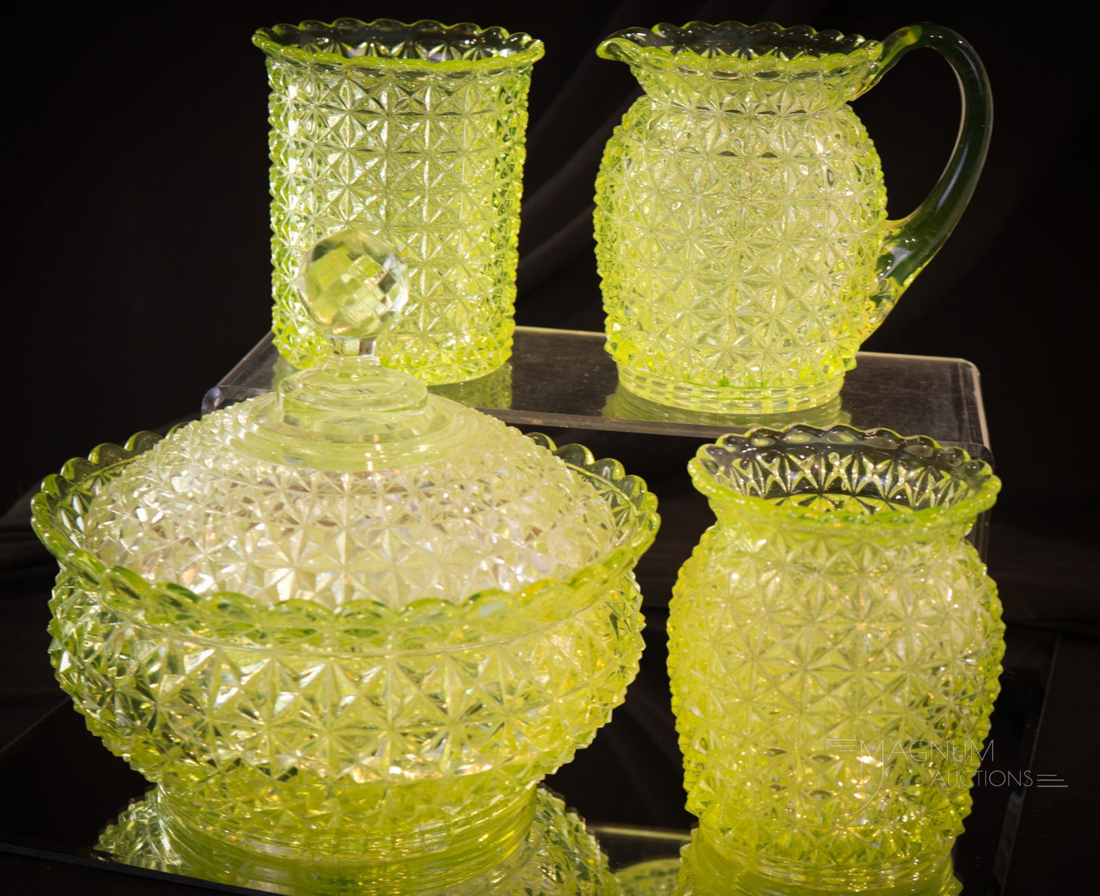 Duncan Victorian Vaseline Glass Finecut Table Set (1 of 11)