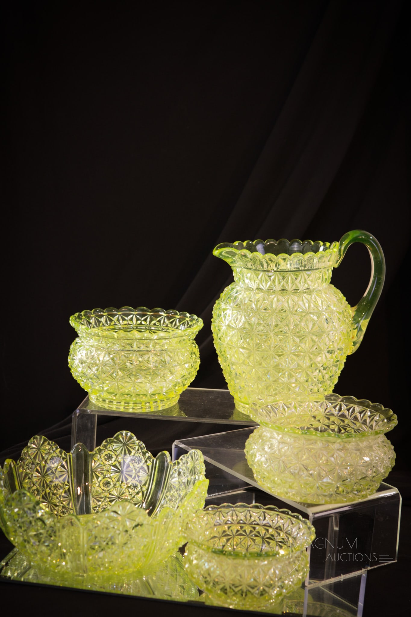 5 pc Lot Duncan Victorian Vaseline Glass Finecut & More (1 of 13)