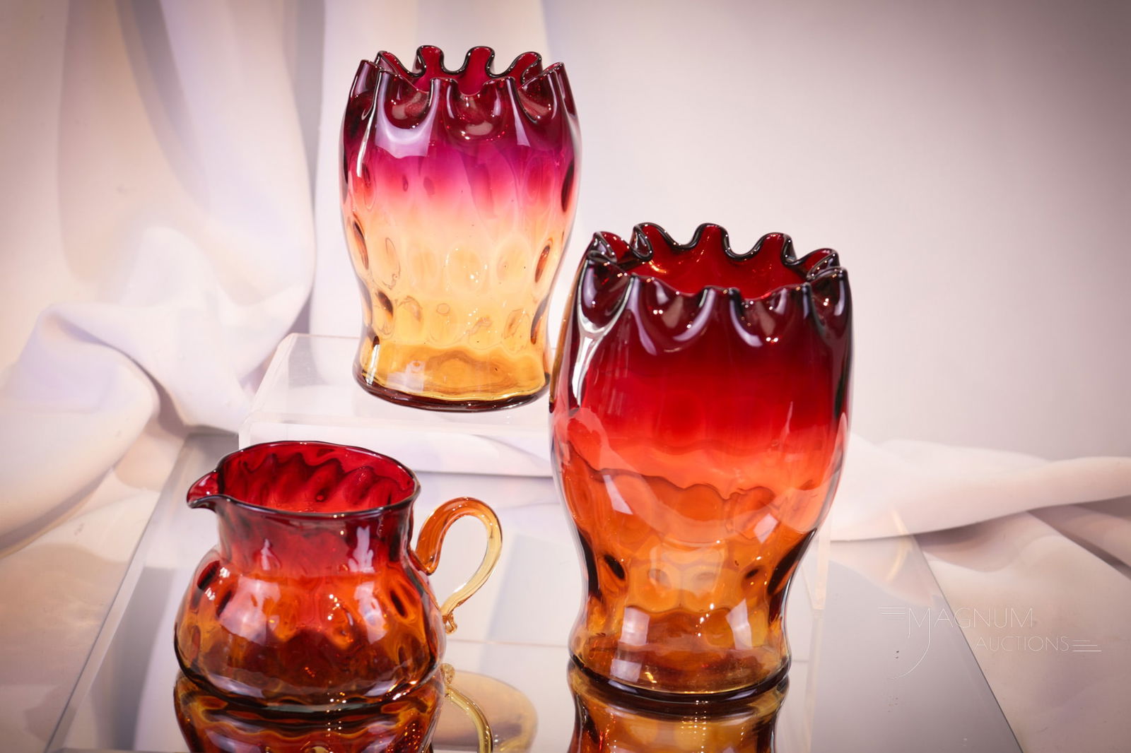 3 pc Lot Victoran New England Amberina Glass (1 of 7)