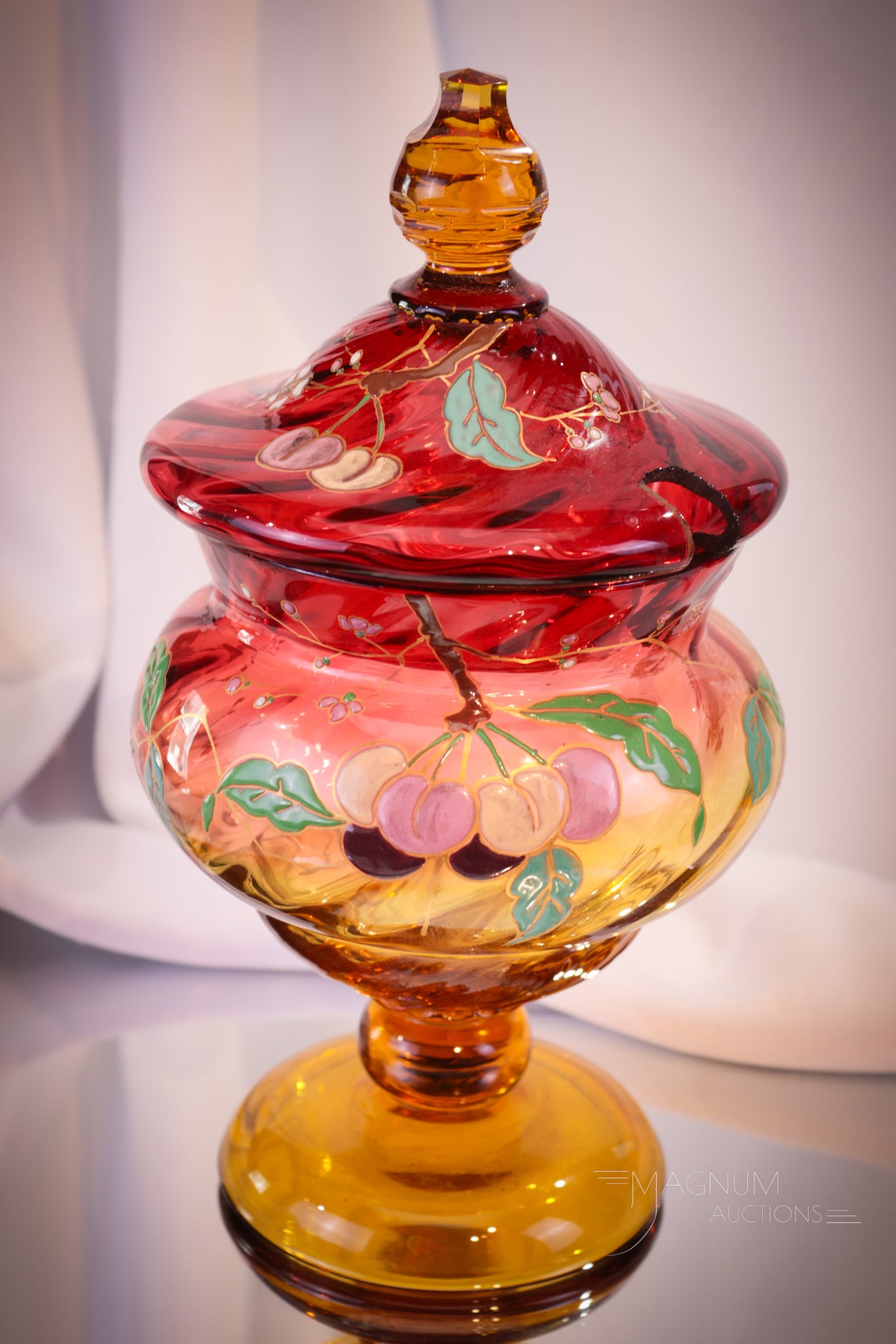 Victorian Bohemian Enameled Amberina Punch Bowl (1 of 7)