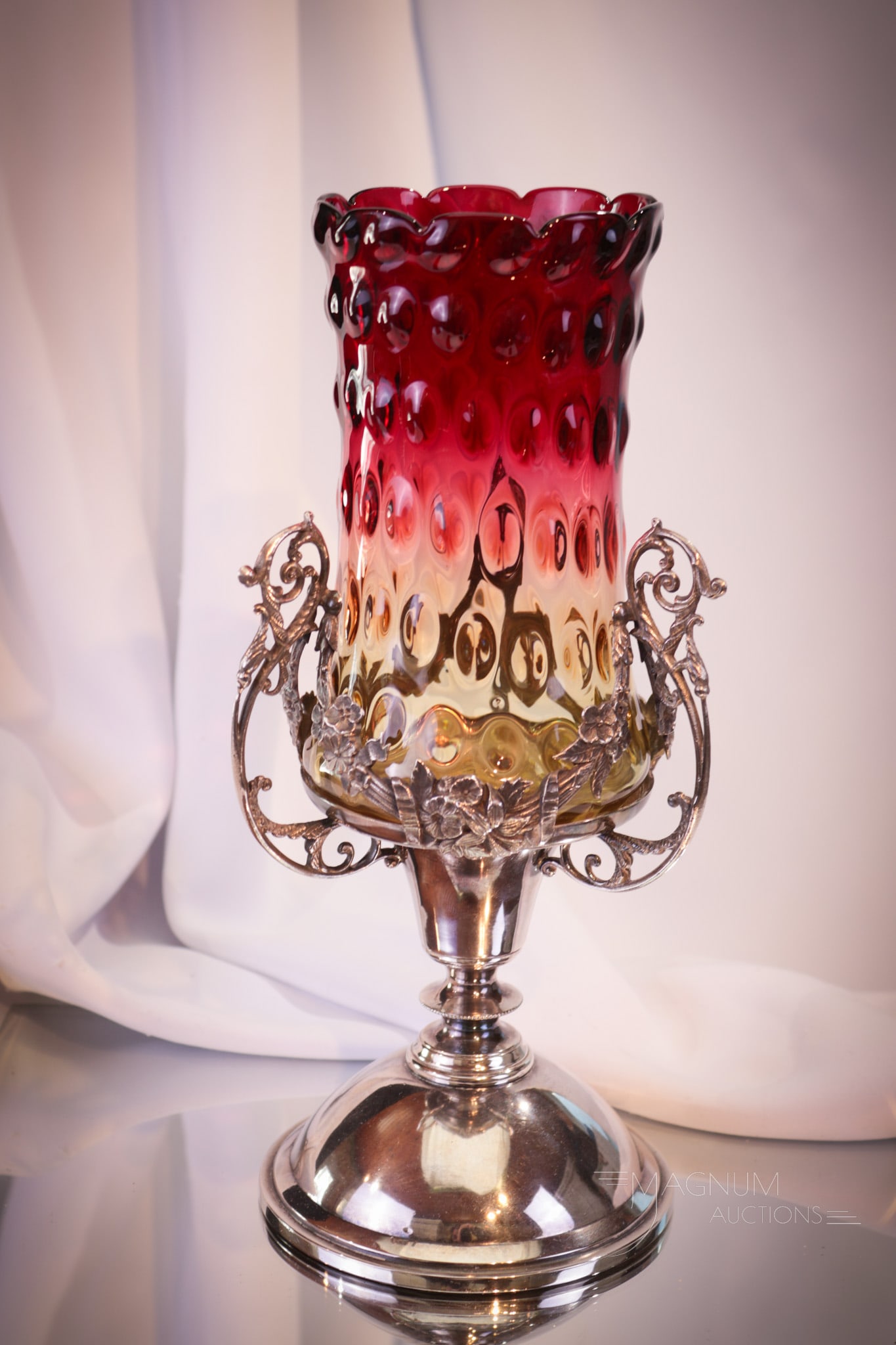 Pairpoint Silverplate Mt. Washington Amberina Glass Hobnail Victorian Celery Vase (1 of 8)