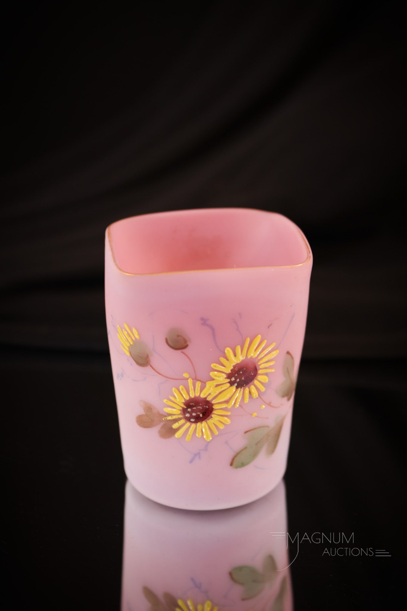 Rare Mt. Washington Peachblow Decorated Satin Glass Toothpick Holder (1 of 5)