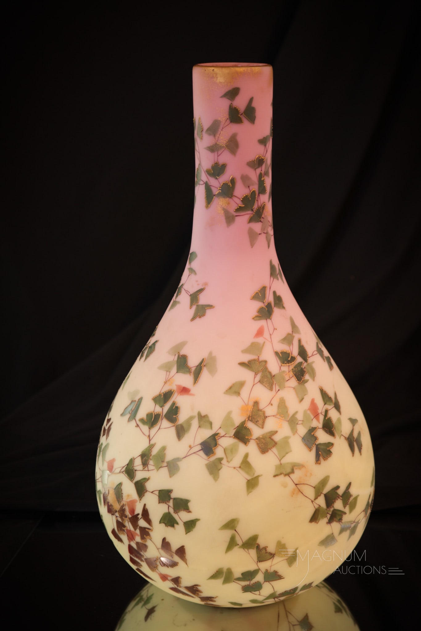 Mt. Washington Burmese Victorian Glass 12" Decorated vase (1 of 7)