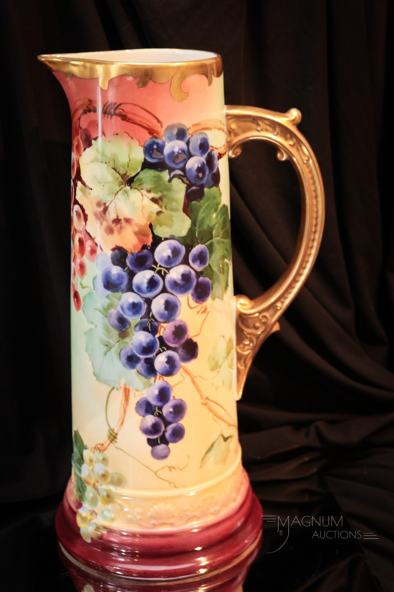 14 1/2" Limoges Hand Painted Porcelain Grapes Tankard Pitcher (1 of 6)