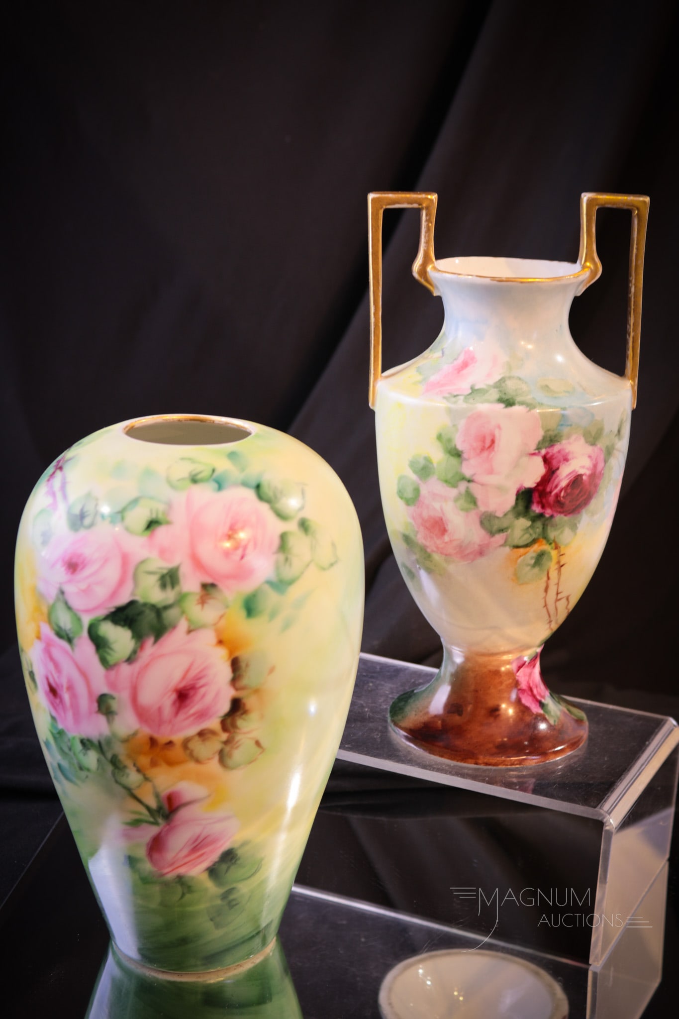 2 pc Lot Hand Painted Porcelain Roses Vases (1 of 9)