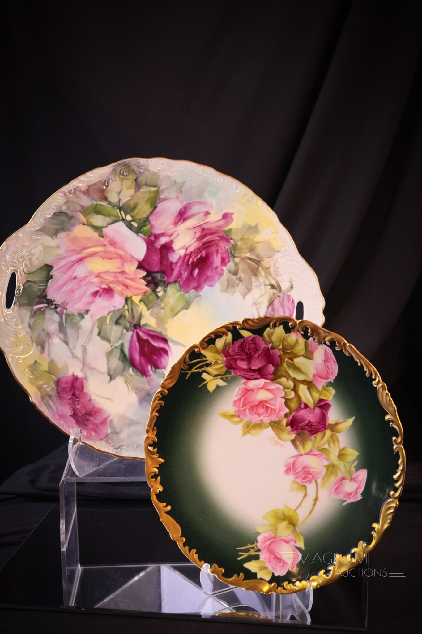 2 pc Lot Hand Painted Porcelain Roses Chargers T& V Limoges & More (1 of 10)