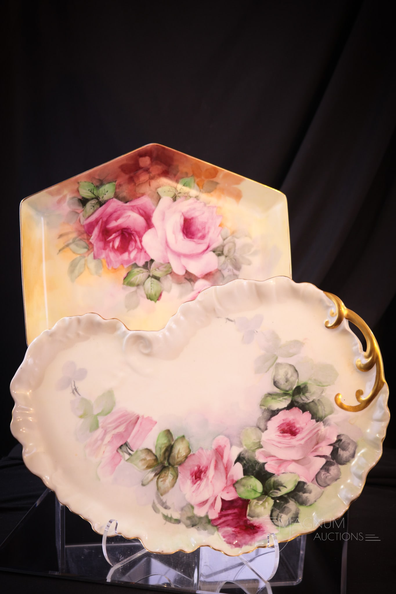 2 pc Lot Hand Painted Porcelain Roses Trays Limoges & More (1 of 8)