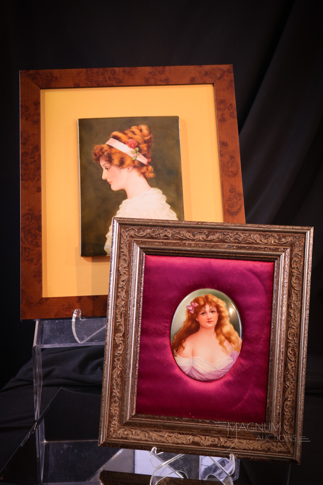 2 pc Lot Framed Porcelain Hand Painted Plaques (1 of 11)