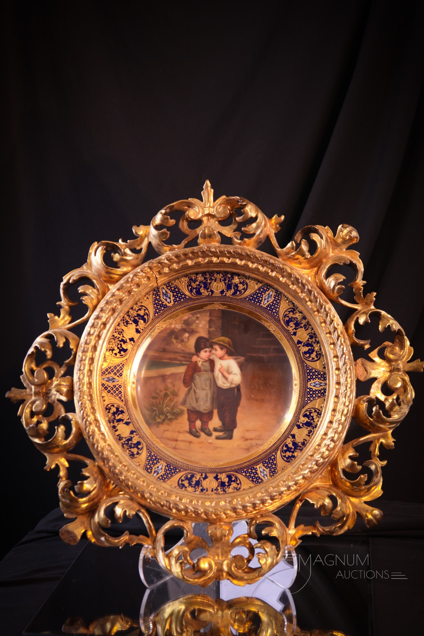 Marked Royal Vienna Cobalt & Gold Plate in Rococo Frame (1 of 13)
