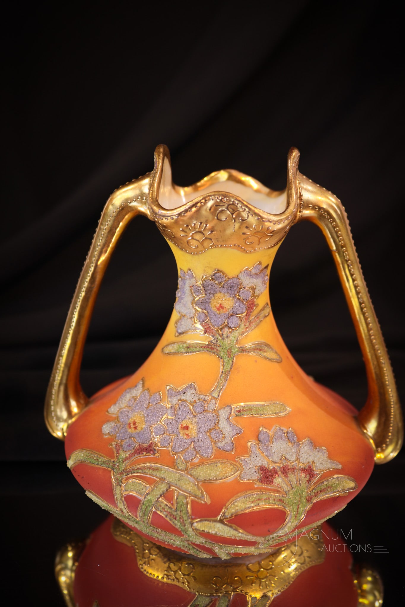 Kinran Mark Nippon Coralene Double Handle Vase (1 of 5)