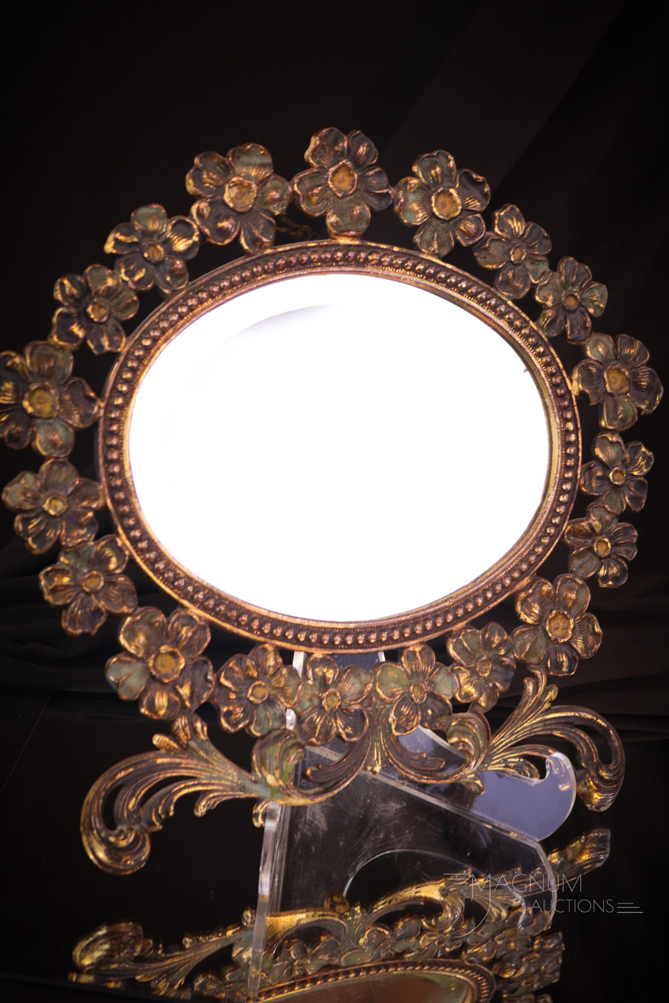 Victorian Patinated Brass Dogwood Mirror (1 of 6)