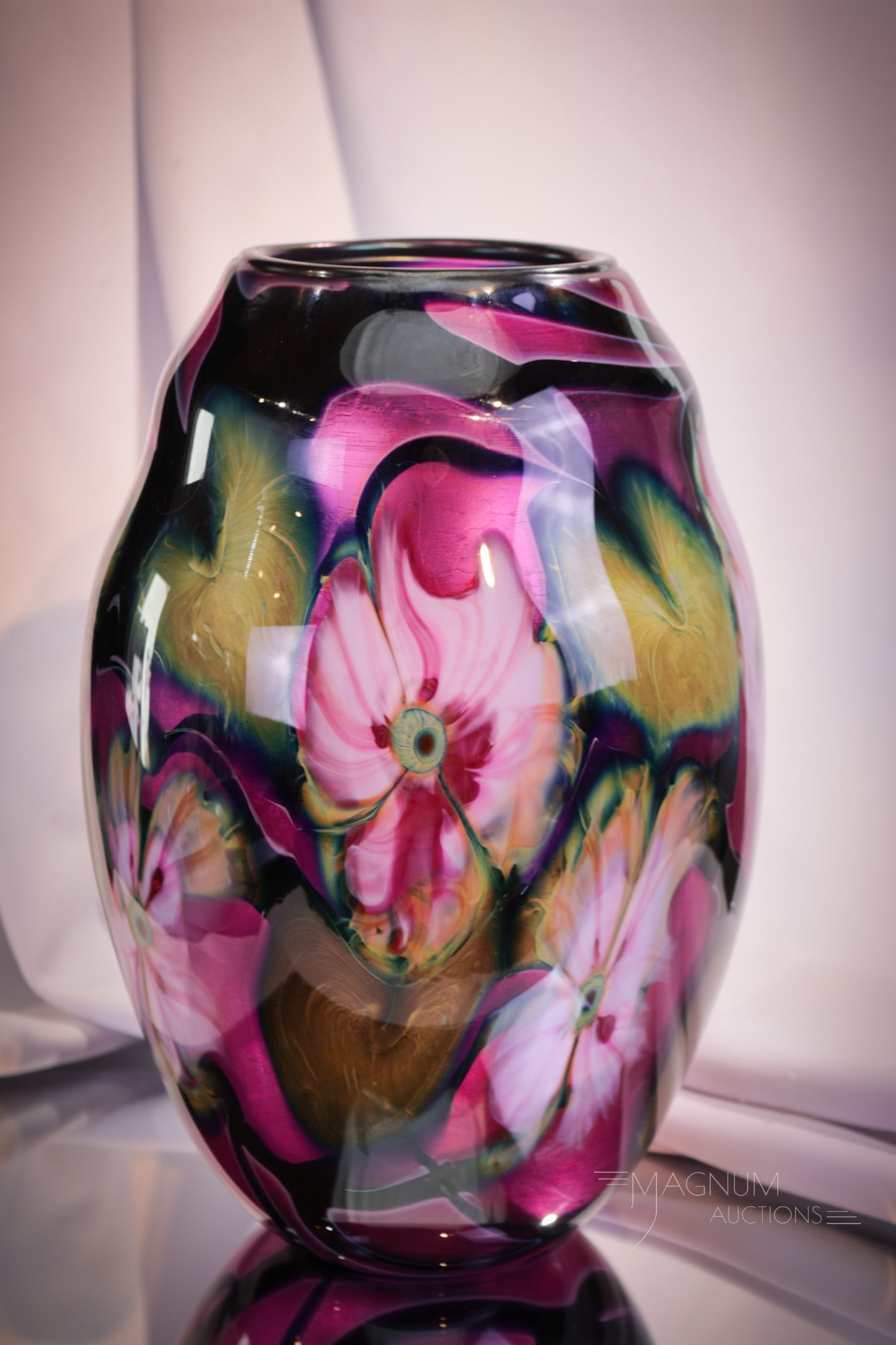 Charles Lotton 1996 Monumental Multi-Floral 11" Art Glass Vase (1 of 8)