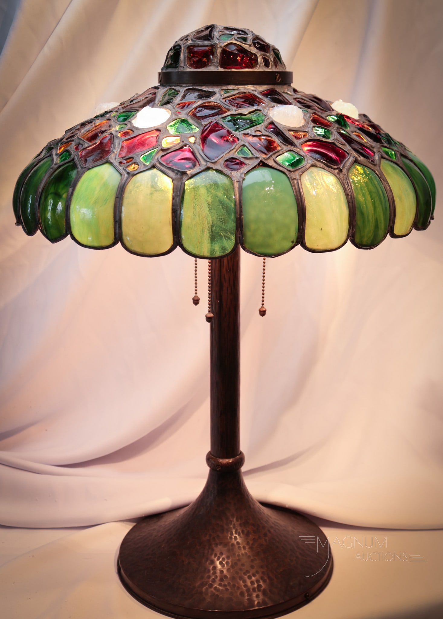 Huge Austrian Chunk Jeweled Glass Patinated Table Lamp (1 of 13)