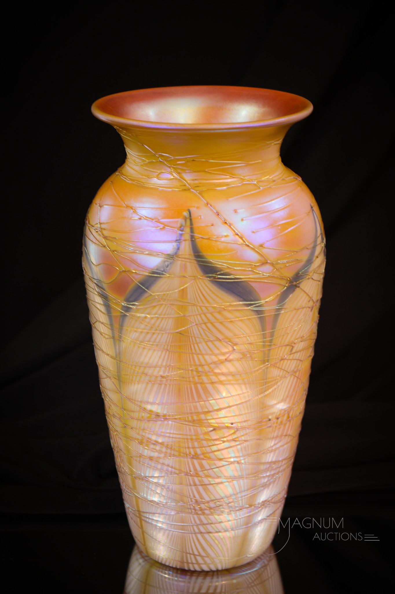 Signed Durand Pulled Feather Threaded Iridescent Art Glass Vase (1 of 7)