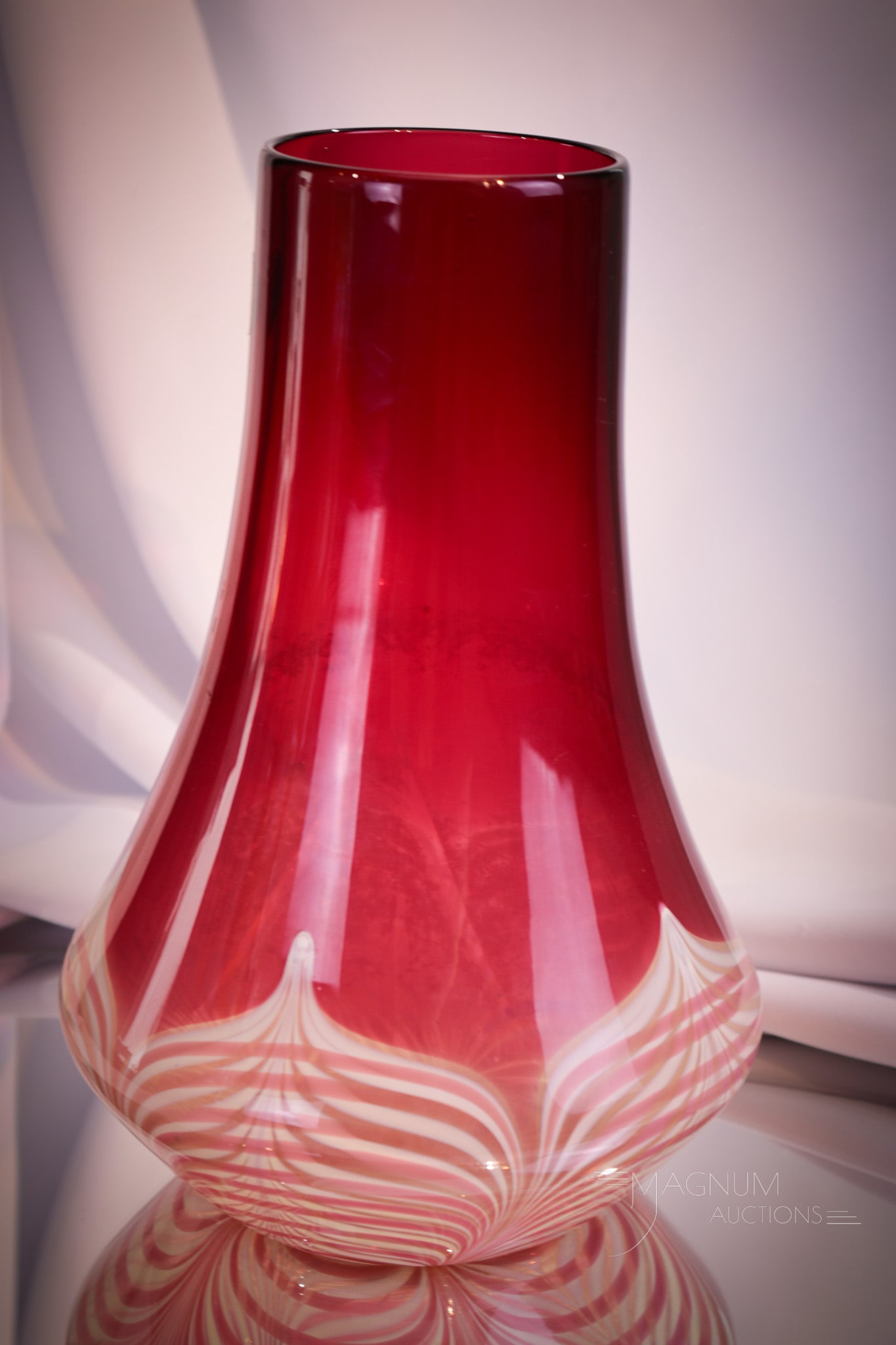 Durand Art Glass Ruby & White Pulled Feather 10" Vase (1 of 5)