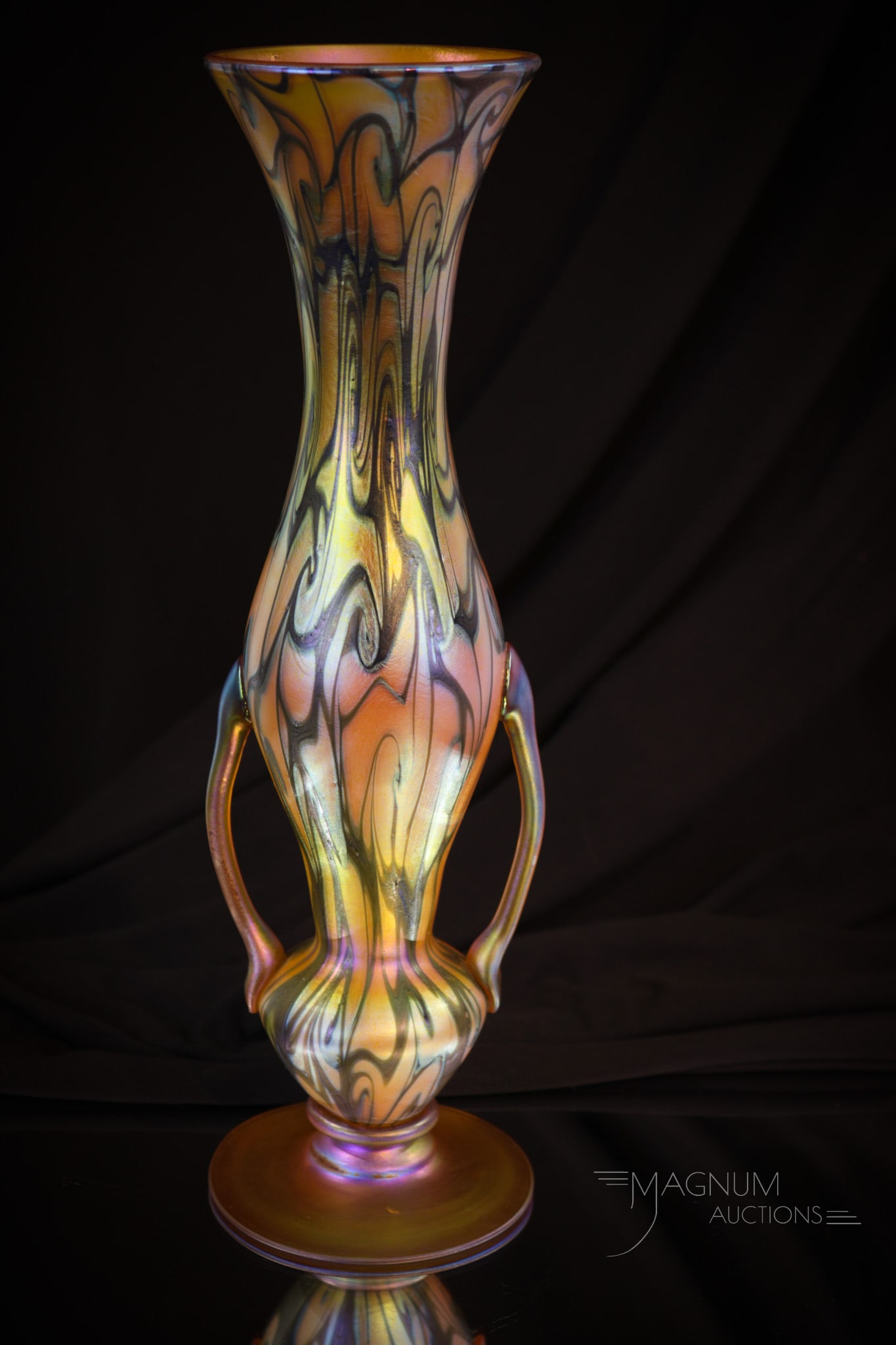 Unsigned Quezal Iridescent Coil Art Glass Double Handle Vase (1 of 6)