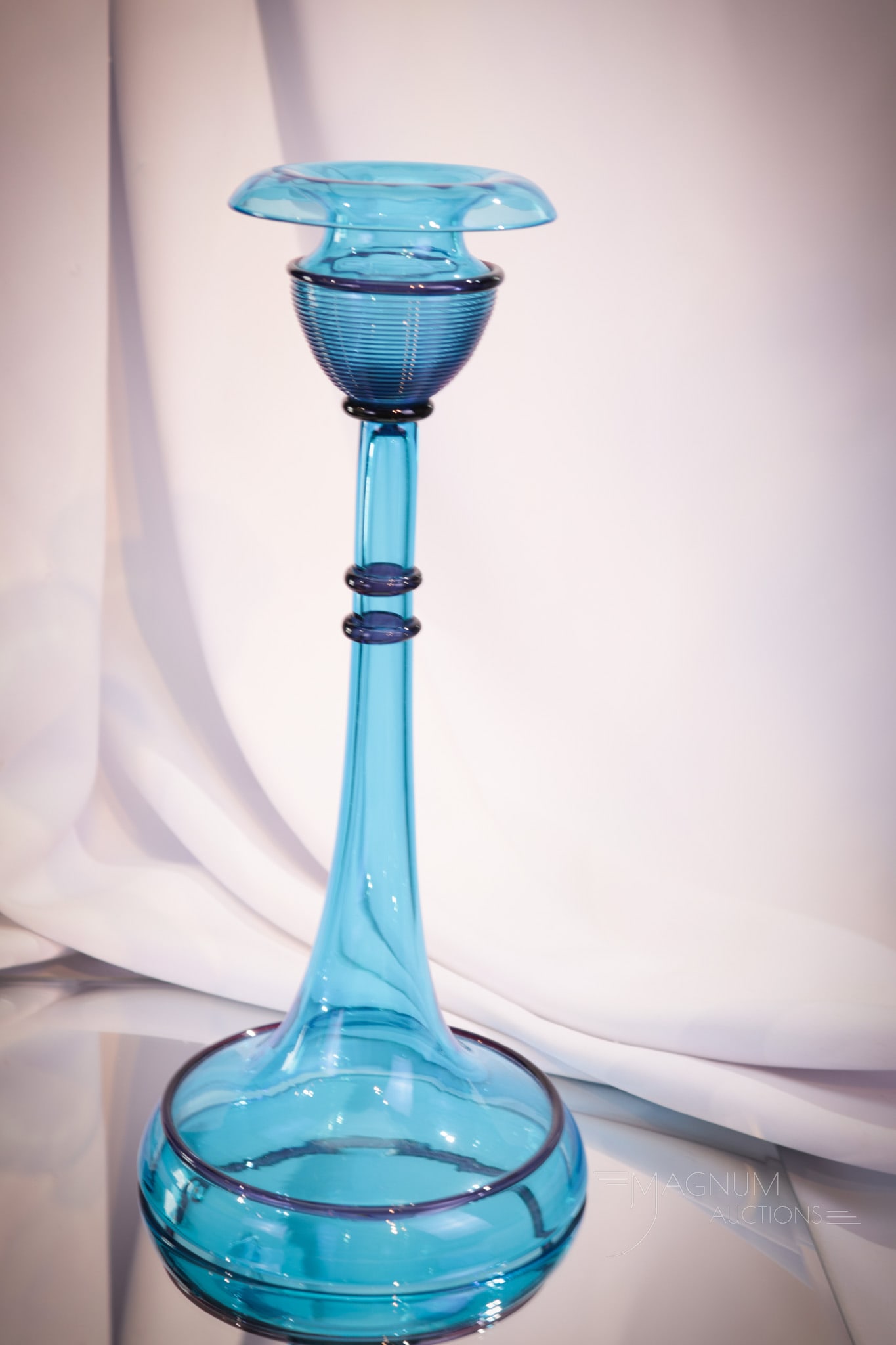 Steuben Celeste Blue Amethyst Art Glass Threaded Candlestick (1 of 4)