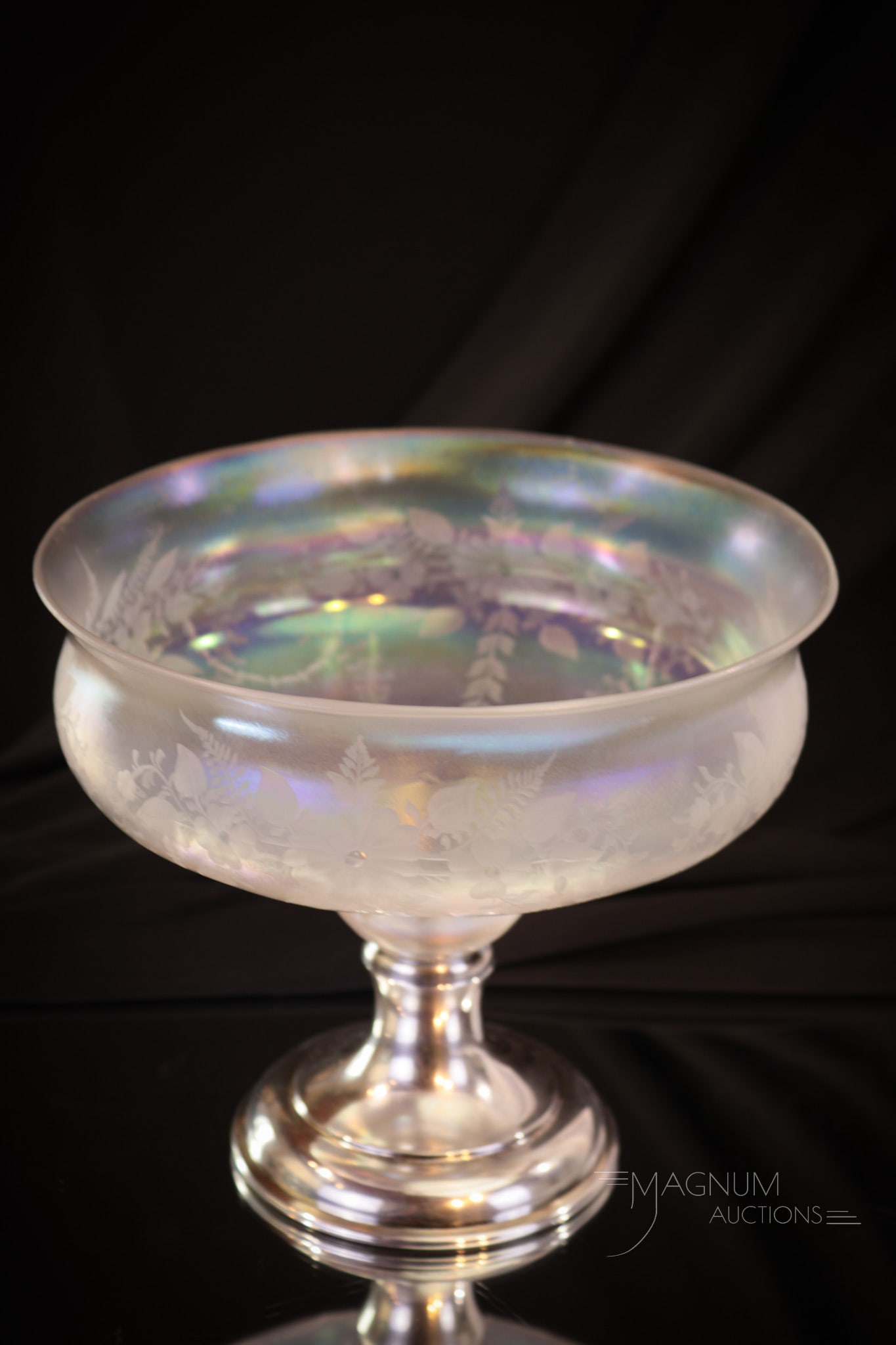 Steuben Verre De Soie Art Glass Hawkes Cutting Sterling Base Bowl (1 of 8)