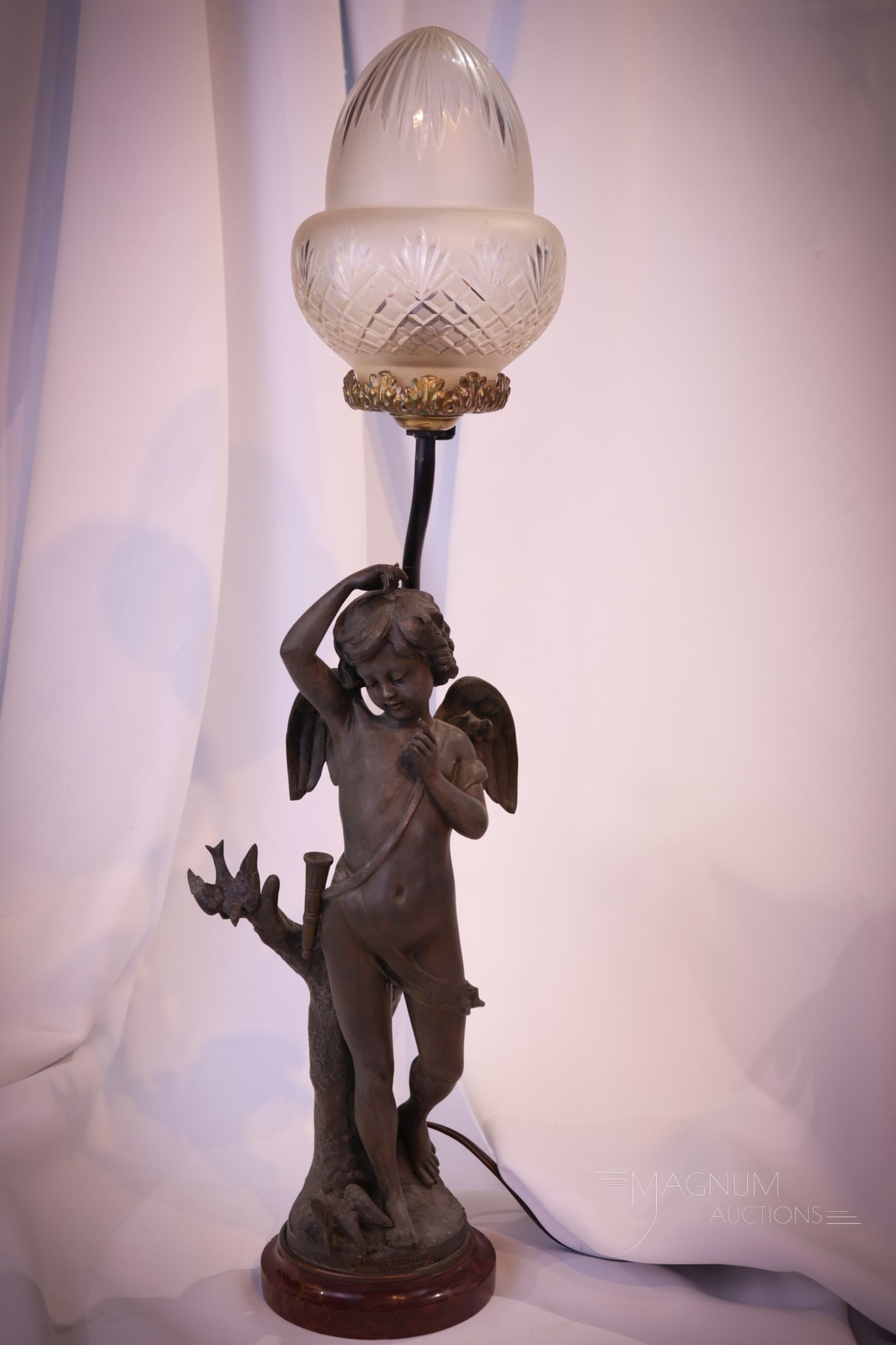 French Spelter Figural Cherub Newell Post Lamp (1 of 11)