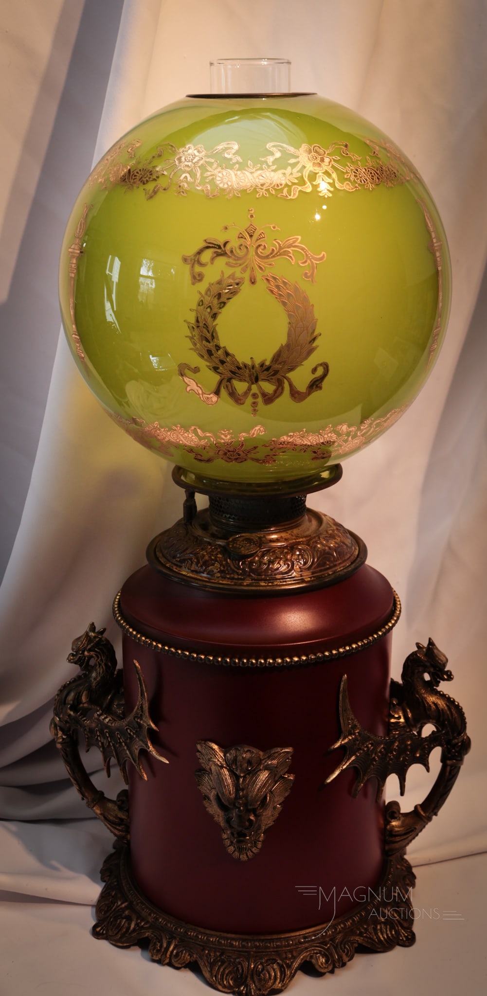 Signed Bradley & Hubbard Victorian Winged Dragon & Gargoyle Parlor Oil Lamp (1 of 12)