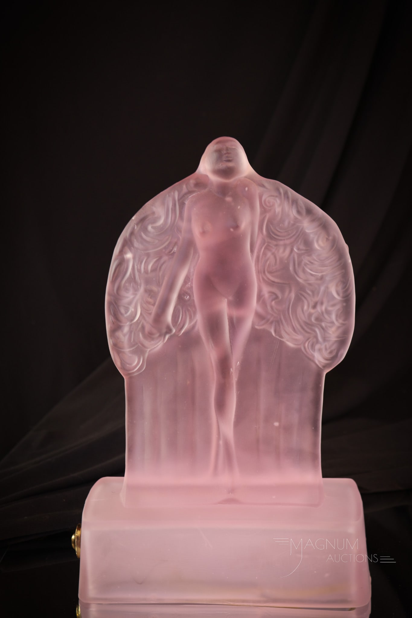 Art Deco Style Pink Satin Glass Nude Figural Lamp: Gorgeous and pretty in pink Art Deco style nude figural boudoir lamp. Lamp measures 12" tall. Silky satin finish to the glass.