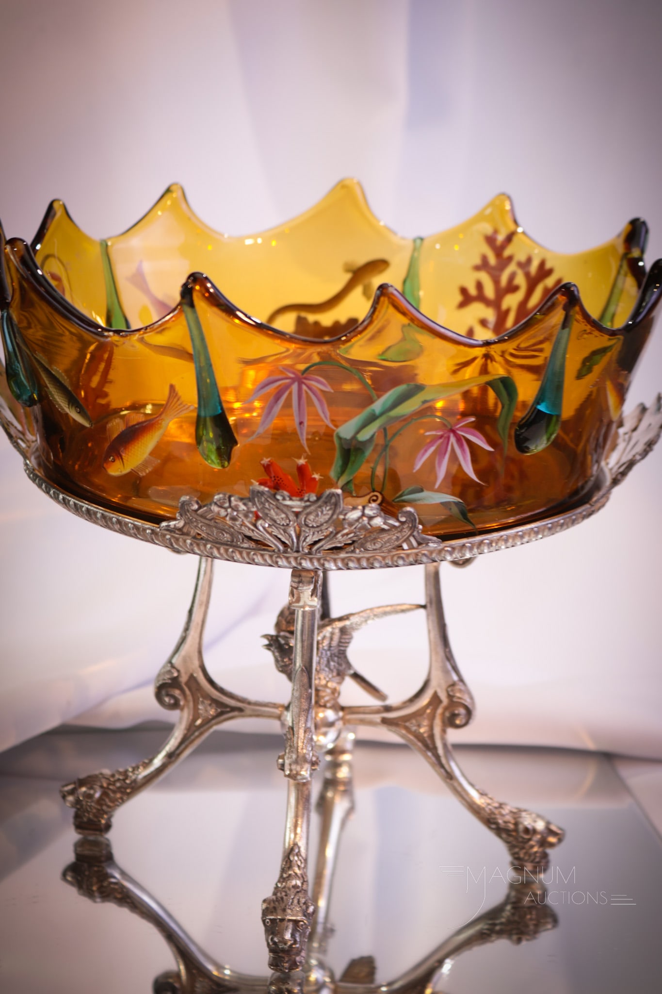 Reed & Barton Victorian Silverplate Moser Glass Brides Basket Bowl Centerpiece (1 of 11)