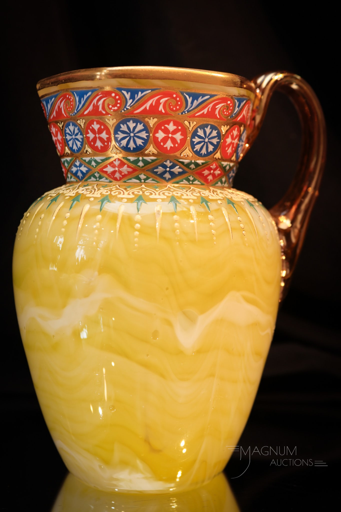 Moser Yellow Gilt Enameled Marbled Glass Victorian Milk Pitcher (1 of 5)