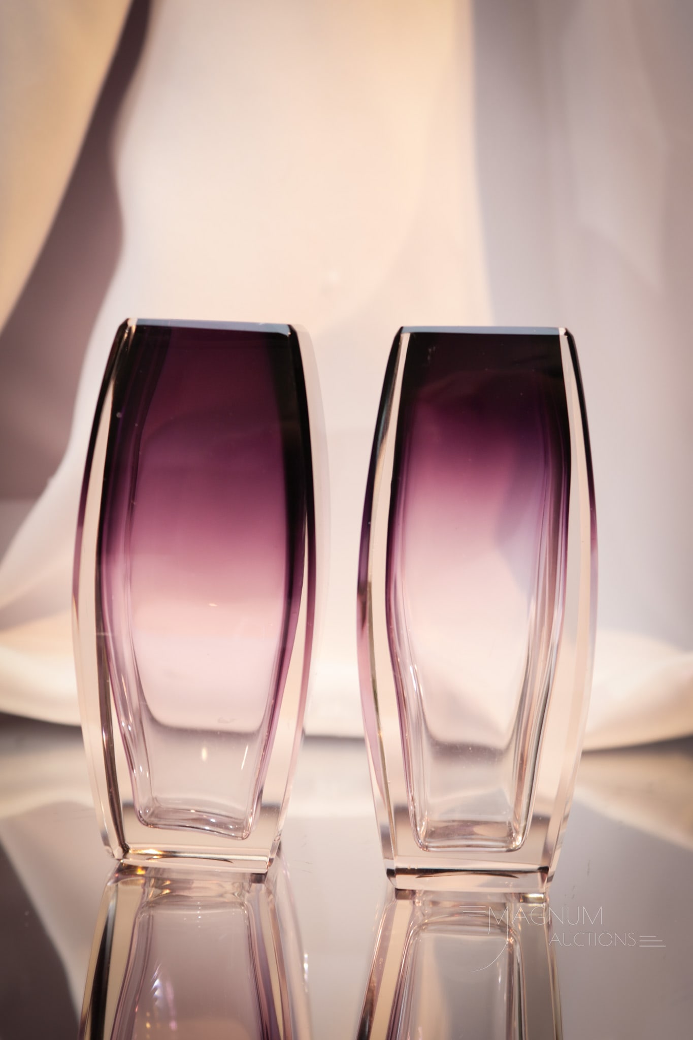 Moser Amythest Cut Glass Cabinet Vase 4" Pair (1 of 5)