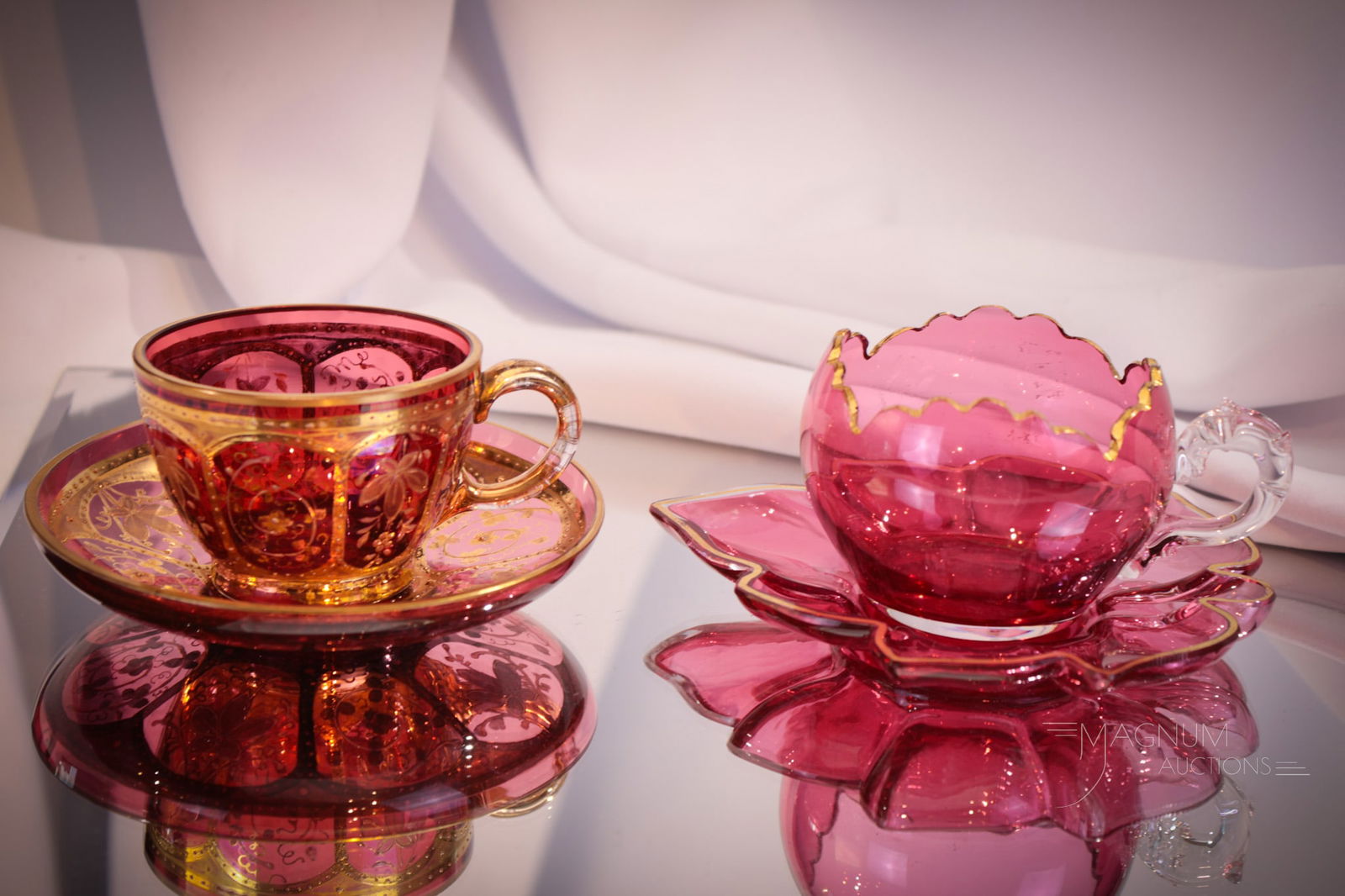 2 pc Lot Moser Cranberry Gilt Decorated Demitasse Cups (1 of 7)