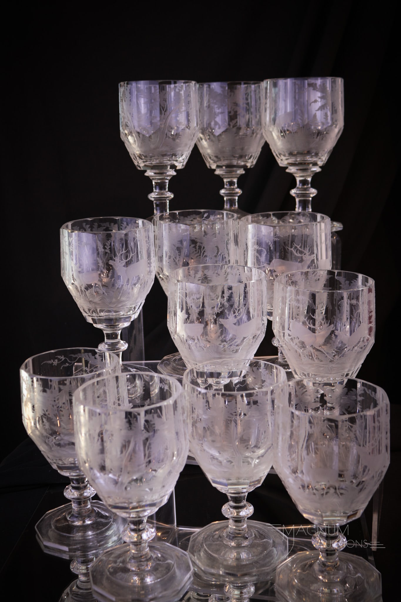 12pc Set Moser Heavy Engraved Bohemian Crystal Water Goblets (1 of 8)